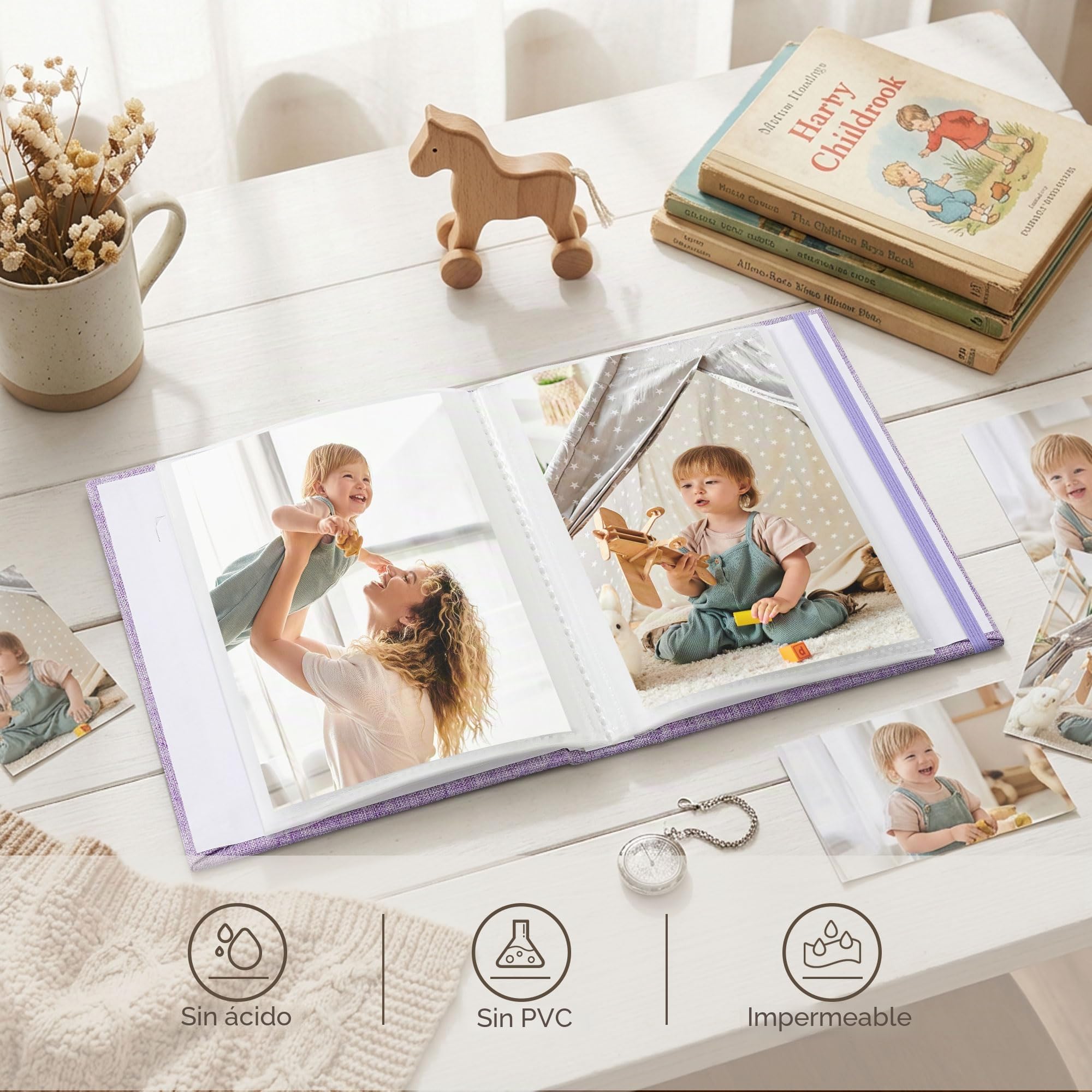 Vienrose Álbumes de Fotos Pequeños 15x10 cm, 2 Mini Álbumes Portátiles con Cubierta de Lino, 26 Páginas, 52 Fotos, Morado