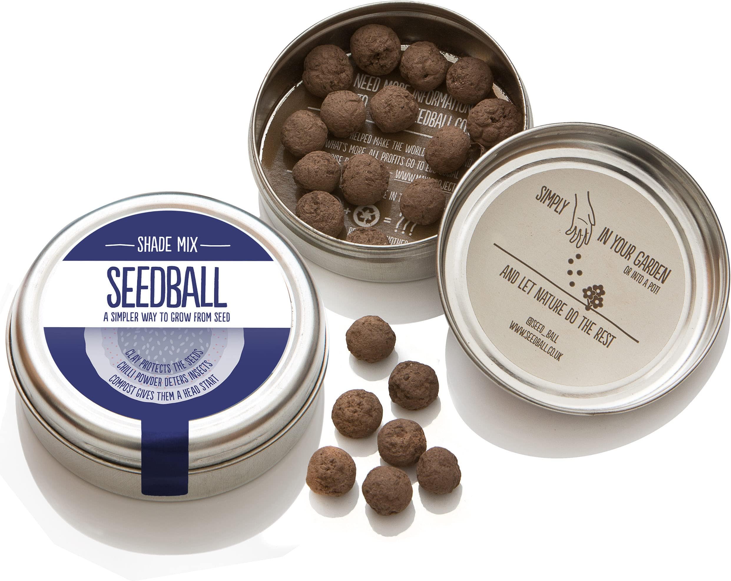 Seedball Shade Mix Seed Bombs (Wild Flower Tin) – 20 Seed Balls Per Pack | British Wildflower Seeds for Shady Areas - Clay Seed Bomb Designed for Planting in Areas of Dappled Sun and Shade