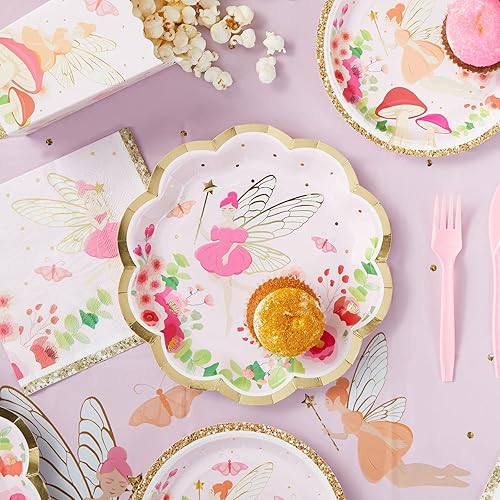 Miniatura 2 de Sparkle and Bash Platos de papel de fiesta de té de hadas para niñas, suministros de cumpleaños florales, paquete de 48 – Platos de hadas de 9
