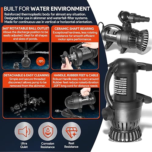 Miniatura 5 de 91018 3000 GPH Bomba de agua sumergible para estanque con cable de alimentación de 20 pies y bomba de estanque de altura de elevación de 15 pies