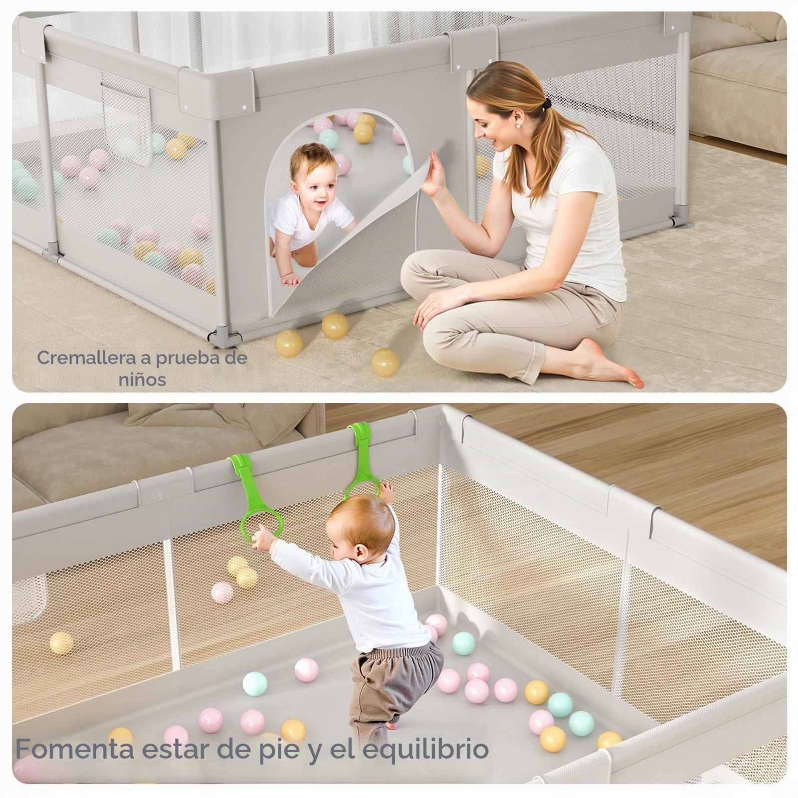 Parque Infantil Grande 175x150x64 cm – Corralito para Bebés XXL con Malla Transpirable, Fácil Montaje, Estructura Estable y Antideslizante para Casa y Jardín