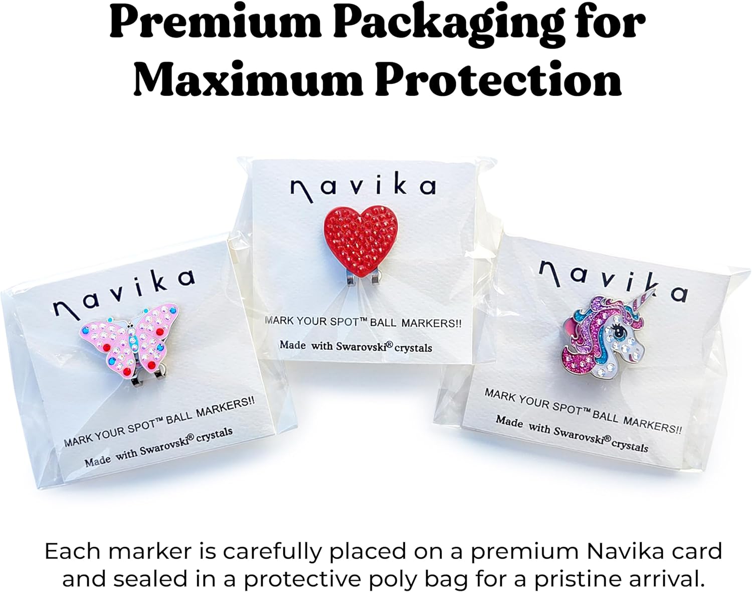 NAVIKA Pink Heart Golf Ball Marker Made with Austrian Crystals | Hat Clip Included for Any Age Golfer | Valentine's Themed Ball Marker | Breast Cancer | Gift for Women and Kids
