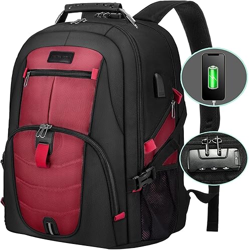 Mochila grande de viaje y para laptop, de 18.4 pulgadas, es impermeable, antirrobo, con cerradura y puerto de carga USB, para negocios, escuela,
