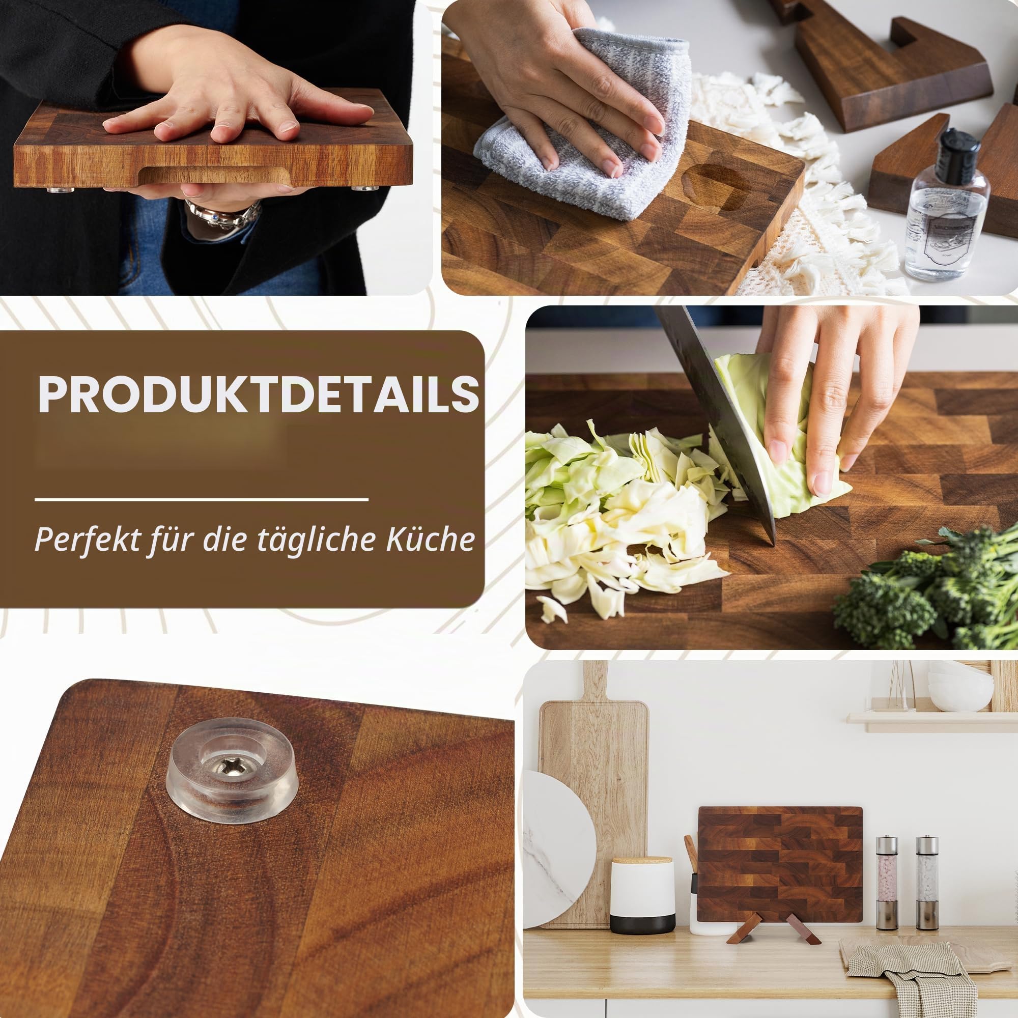 COCOBOSS Schneidebrett Holz, Holzschneidebrett,Küchenbrett,aus Akazienholz PREMIUM für Küche,Küchenholzbrett, Rutschfeste Füße (XL)