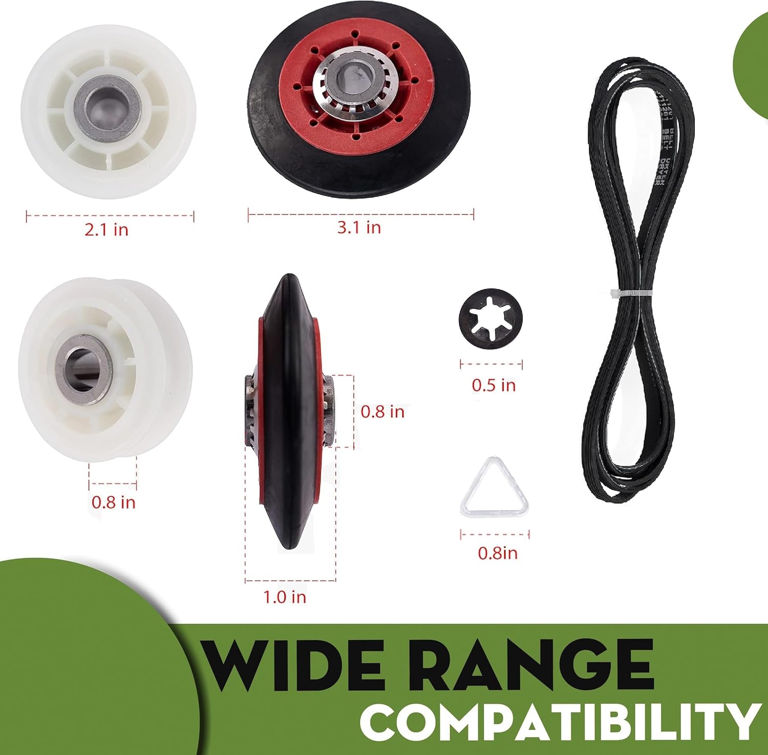 Upgraded YWED6120HC1 YWED6120HW1 WED5100HC1 WED5100HW1 WED7120HC0 WED7120HW0 Dryer Repair Kit Includes Drum Roller & Belt & Idler Pulley Replace For Whirlpool Dryer