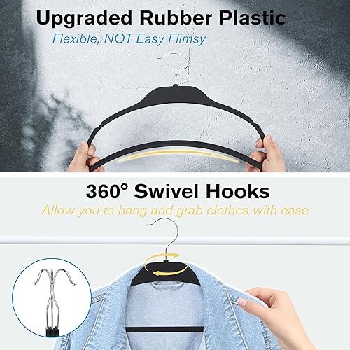 Miniatura 5 de ELONG HOME Perchas con revestimiento de goma, paquete de 30 perchas antideslizantes con ganchos inoxidables, diseño delgado que ahorra espacio para