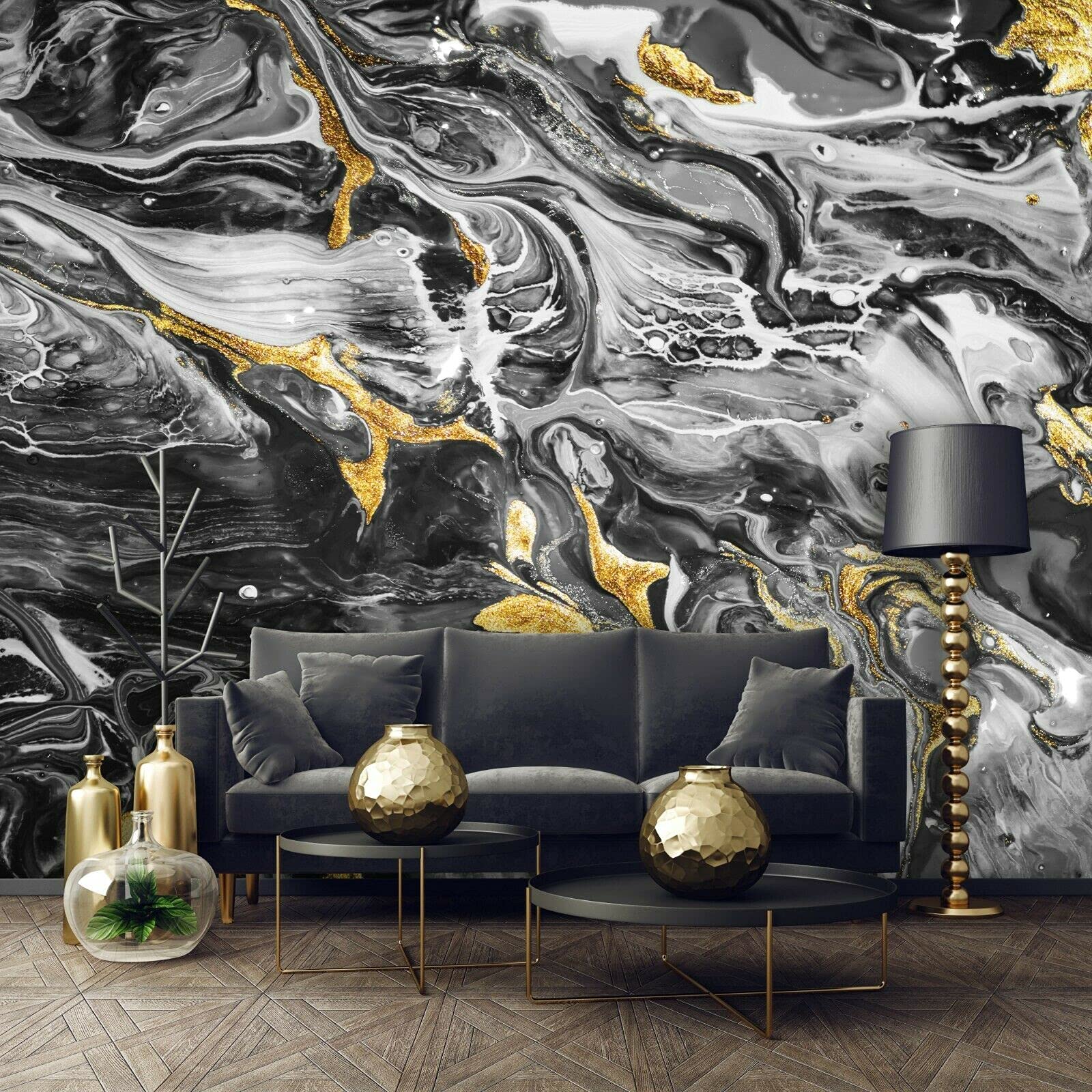 WallArena Tapeta winylowa marmur - VEXL (208 x 146 cm) 2 sztuki tapeta do salonu i sypialni - - Tapety - pokrycie ścian - ściana z funkcjami i ściana ze zdjęciami - czarna