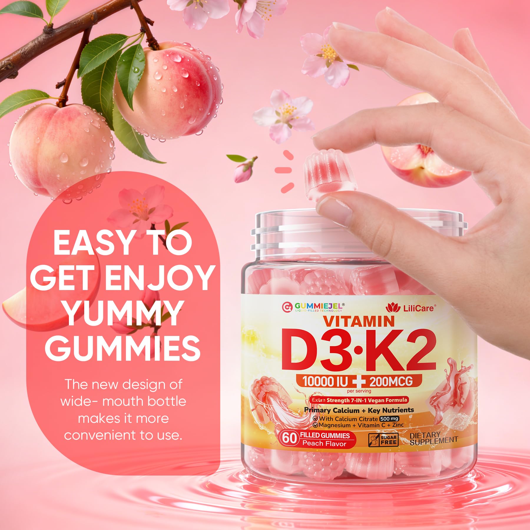 Vitamin D3 K2 Gummies 5,000 IU / 10,000 IU, Calcium + Magnesium,Vegan,60Cts — Amazon image 9