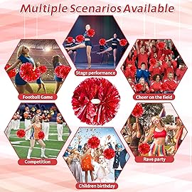 4Pcs Metallic Cheerleading Pom Poms, Creatiee 2 Pair Cheerleader Cheering Squad Pompoms for School Sports Dance Games Team Spirit Cheer (Red)