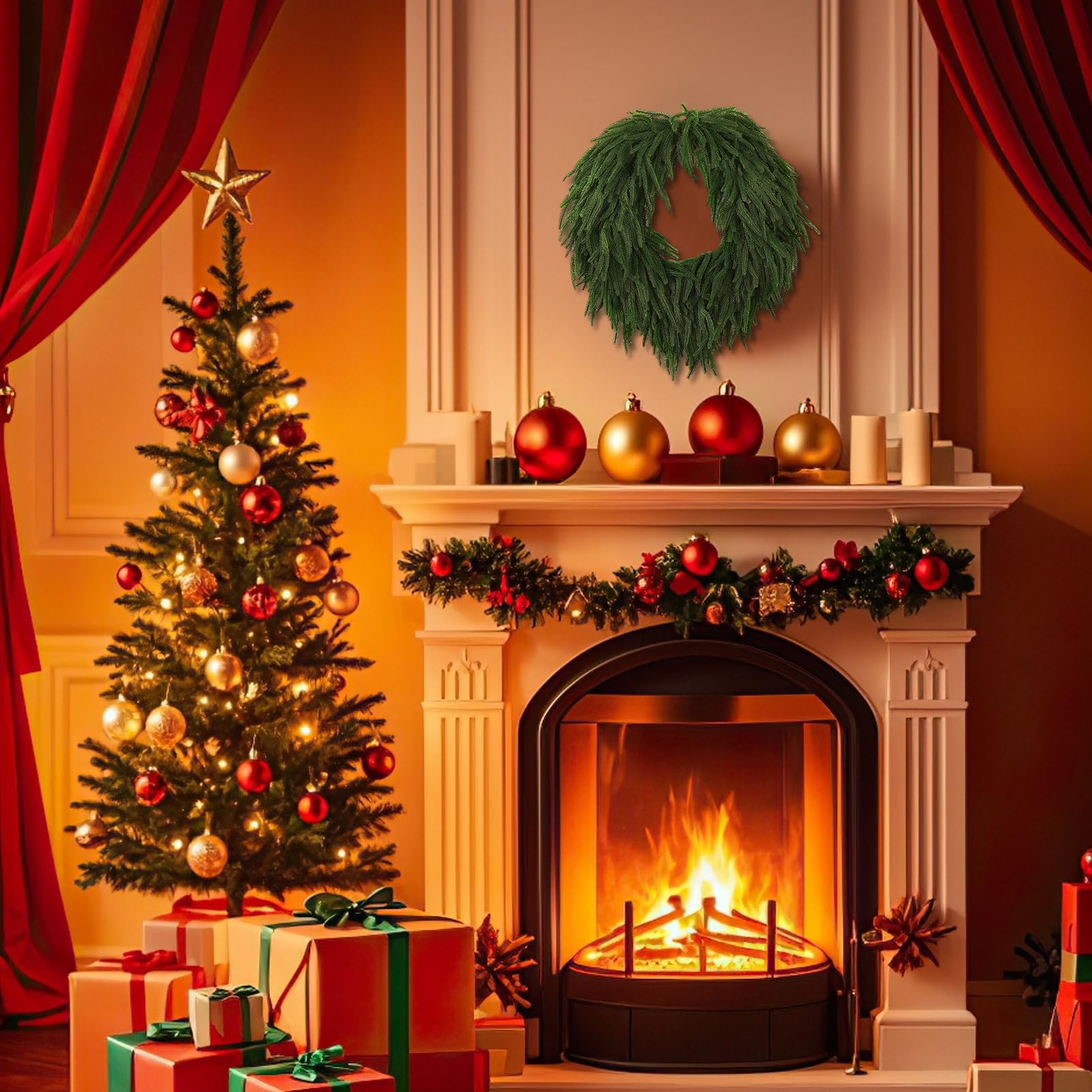 Weihnachtlicher Türkranz Künstlicher Grünpflanzenkranz mit festlicher