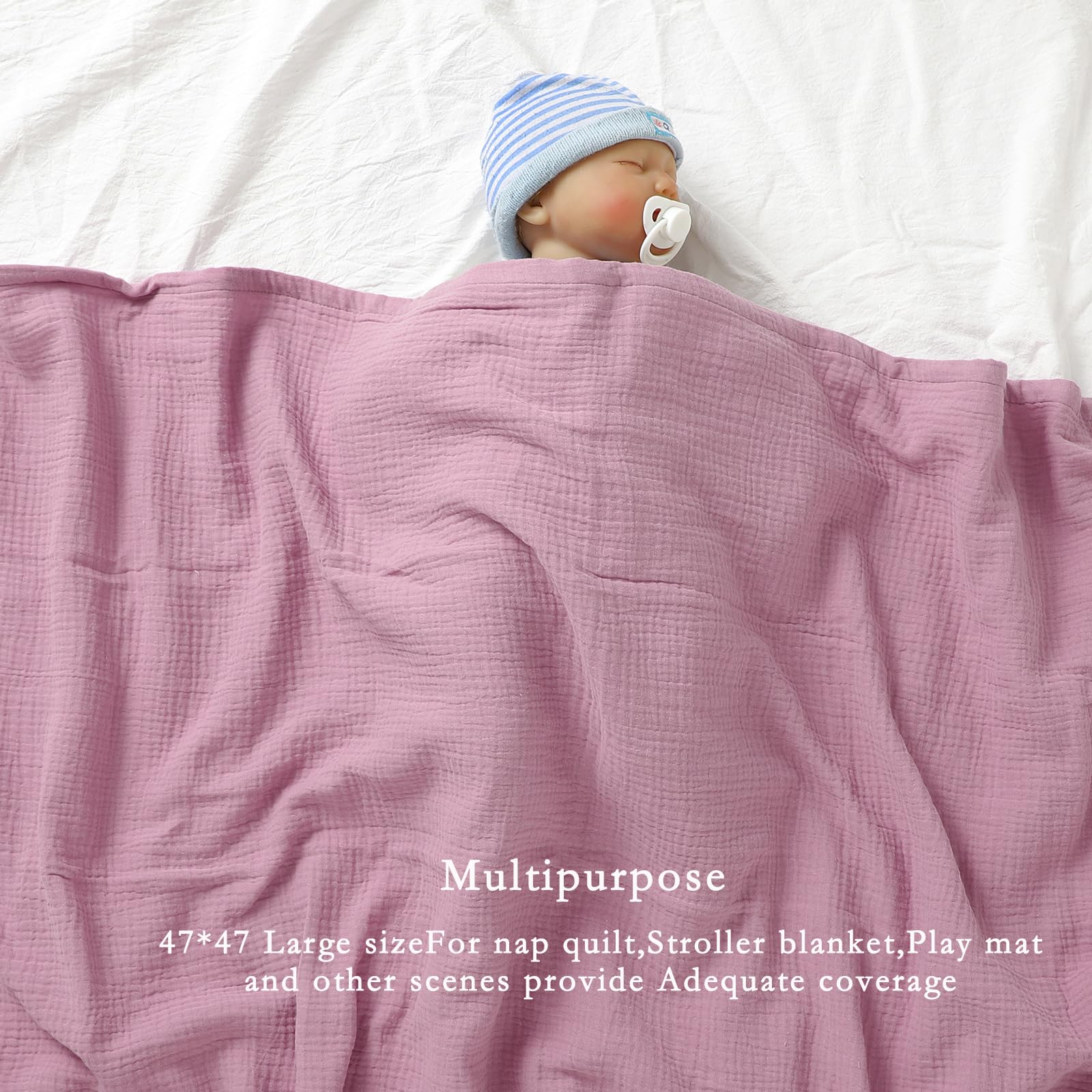 Mantas de muselina de 4 capas para niñas, manta de muselina 100% algodón, manta para cuna, mantas de muselina, colcha suave y ligera para niños y niñas, 47 x 47 pulgadas (violeta + blanco)