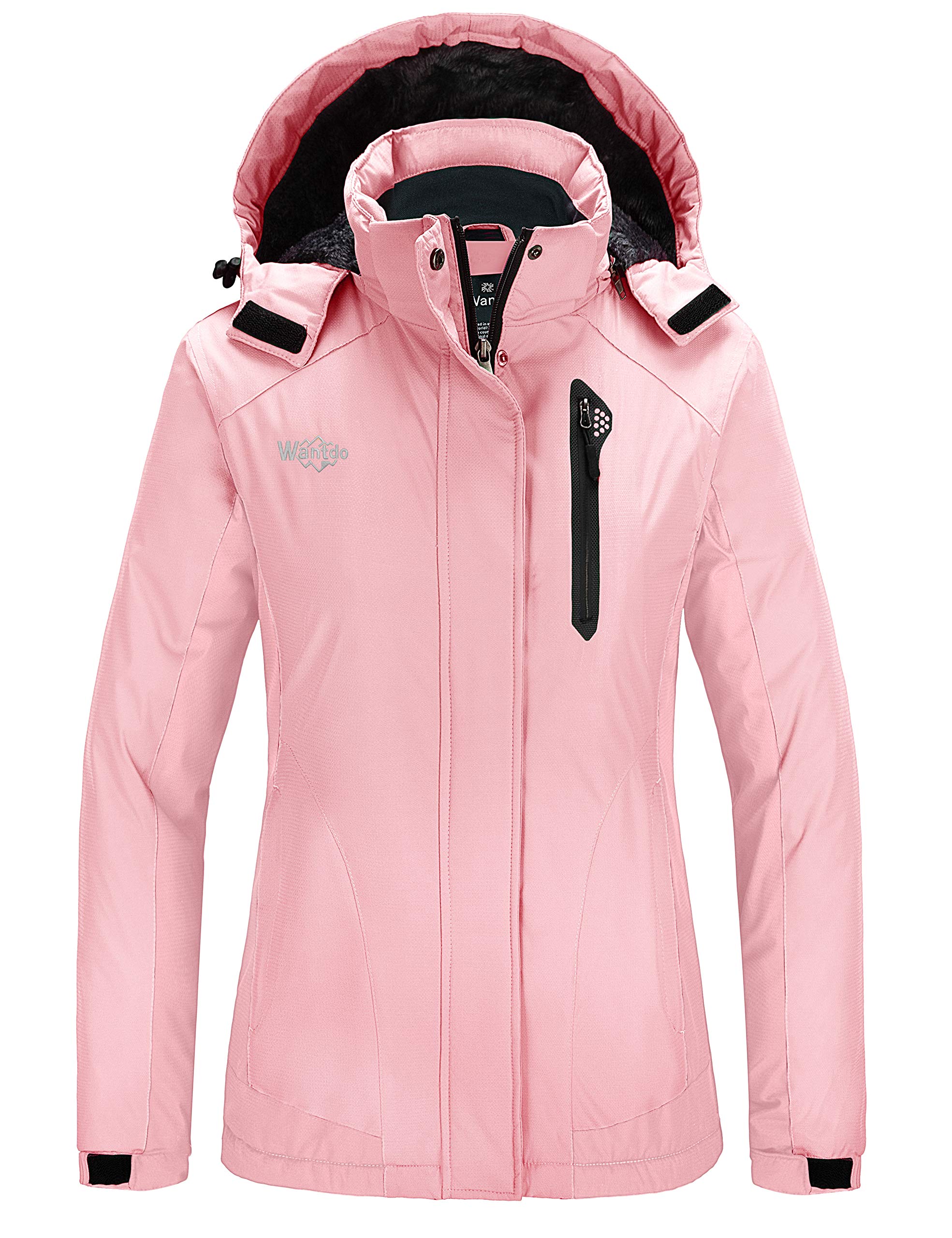 Wantdo Femme Veste de Montagne Outdoor coupe-vent avec Capuche Extérieur Manteau d'hiver Chaud Amovible Veste Imperméable Veste Randonnée pour Voyage
