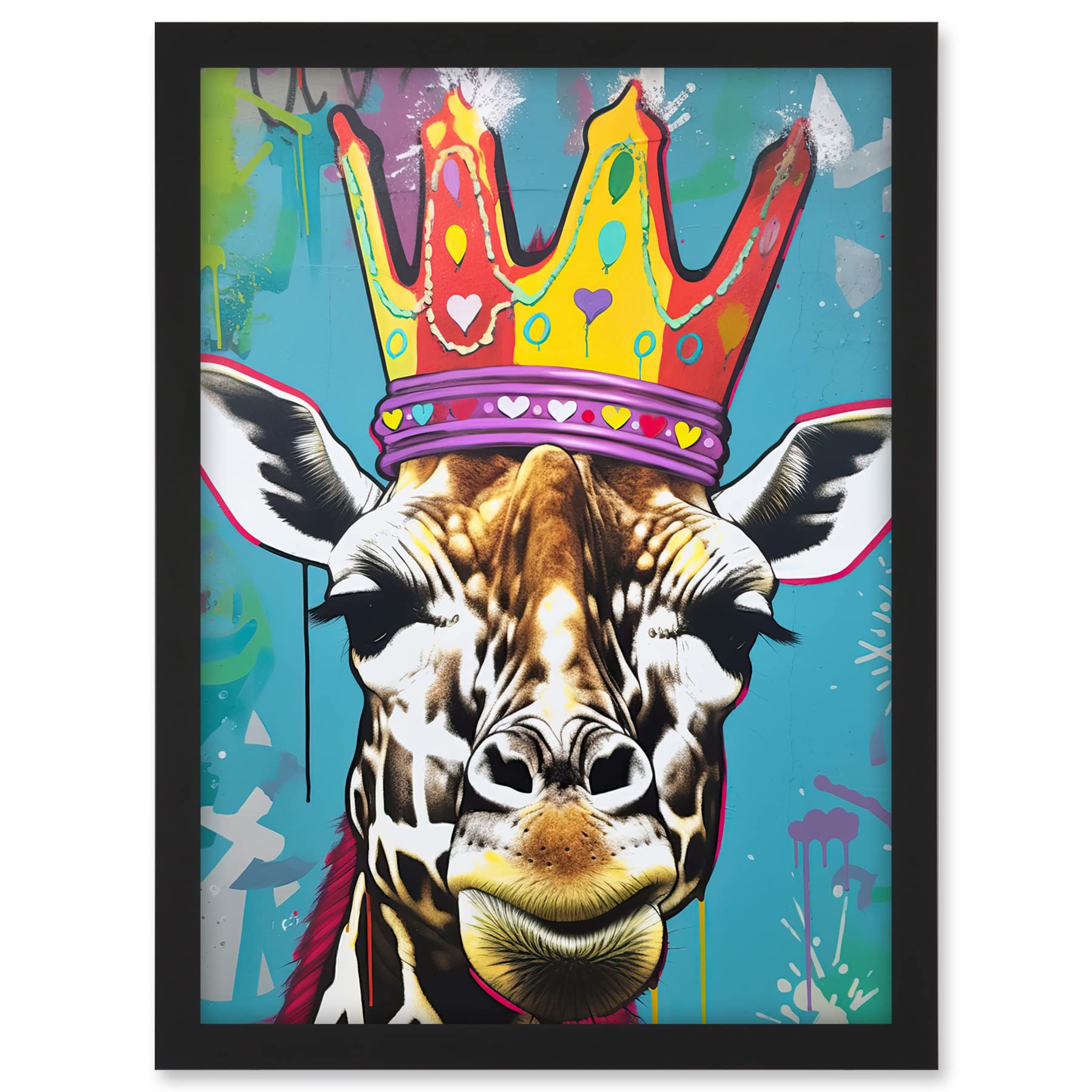Artery8 Giraffe With Queen Birthday Crown Modern Pop Art Artwork Framed A3 Wall Art Print