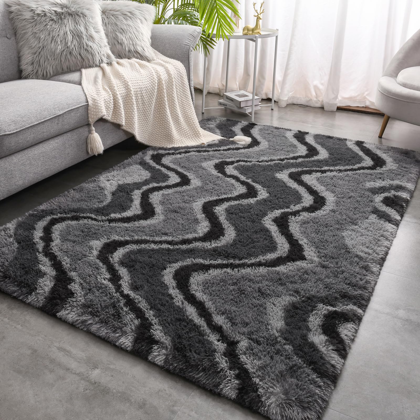 Meralax Grey Rugs for Living Room Bedroom, 4x6 Soft Area Rug Fluffy Shaggy Bedside Rug, Machine Washable Indoor Gray Floor Carpet for Kids Girls Boys,