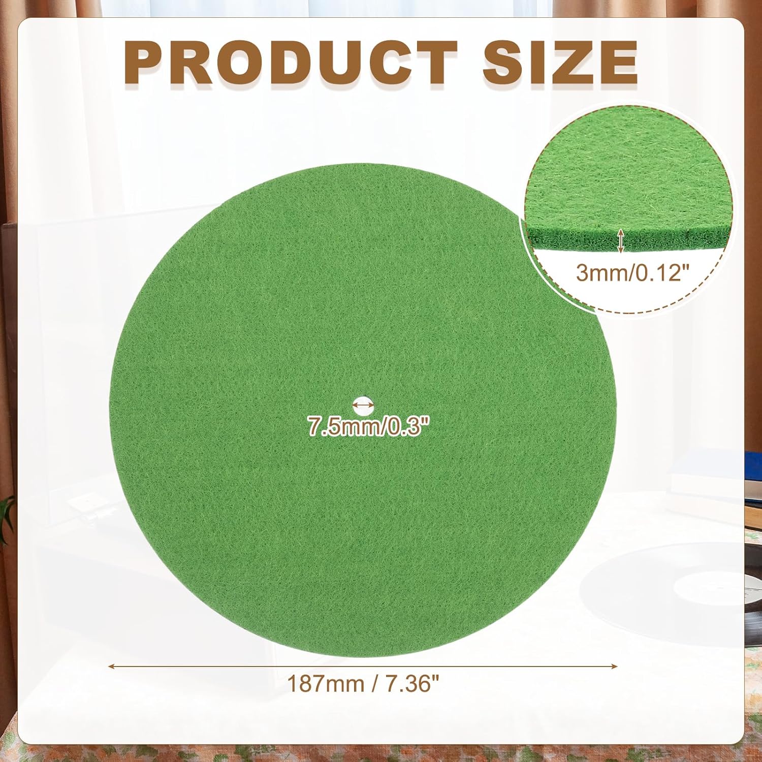 MECCANIXITY Record Player Mat, 7 Inch Turntable Mat 3mm Felt Turntable Pad for Vinyl Record Player, Green