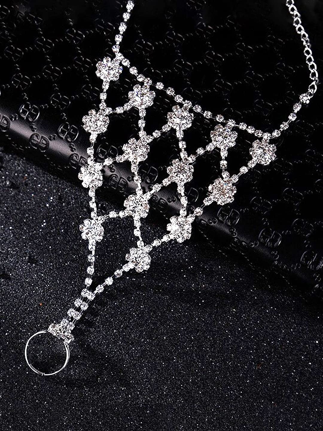 Crystal Anklet with Toe Ring Beach Foot Jewelry