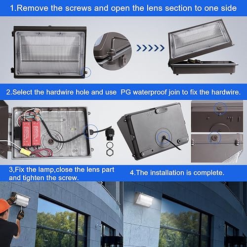 Miniatura 7 de Paquete de luz LED de pared de 100 W con fotocélulas del atardecer al amanecer, paquete de pared al aire libre de 13000 lúmenes, luz de inundación