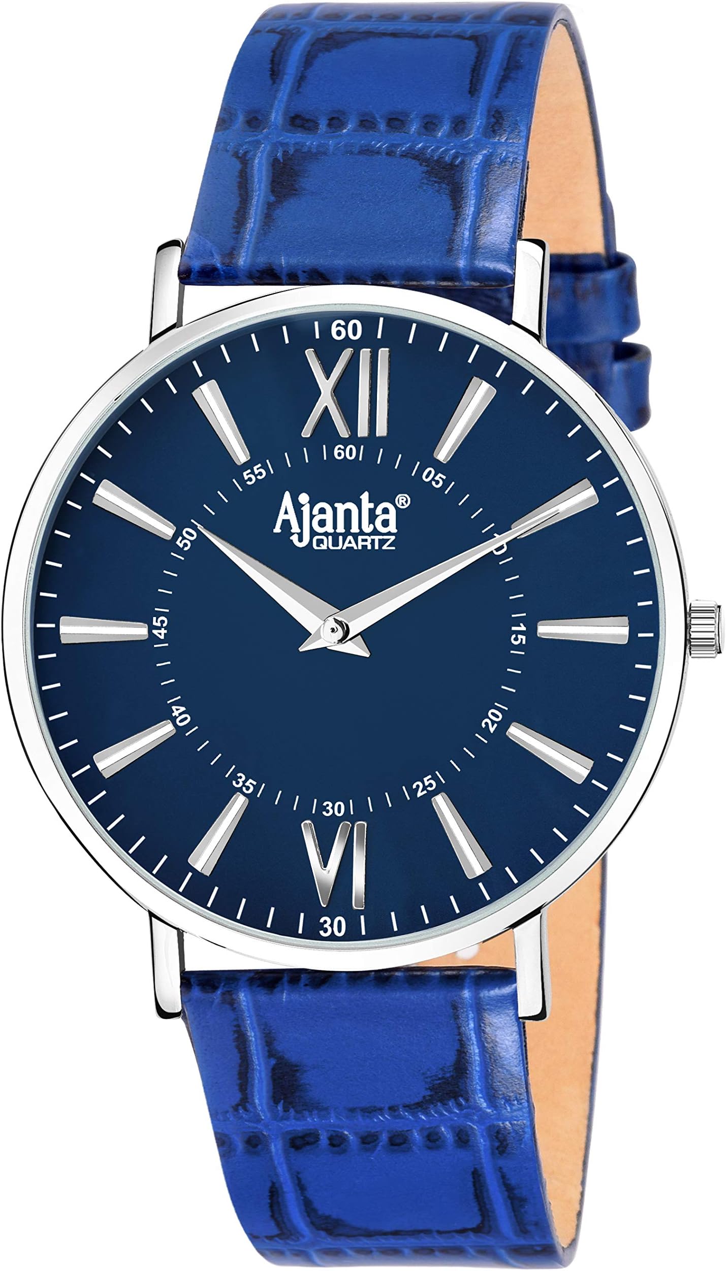 Ajanta Men's Blue dial with Blue Leather Belt Slim Watch - AQ-302-BB