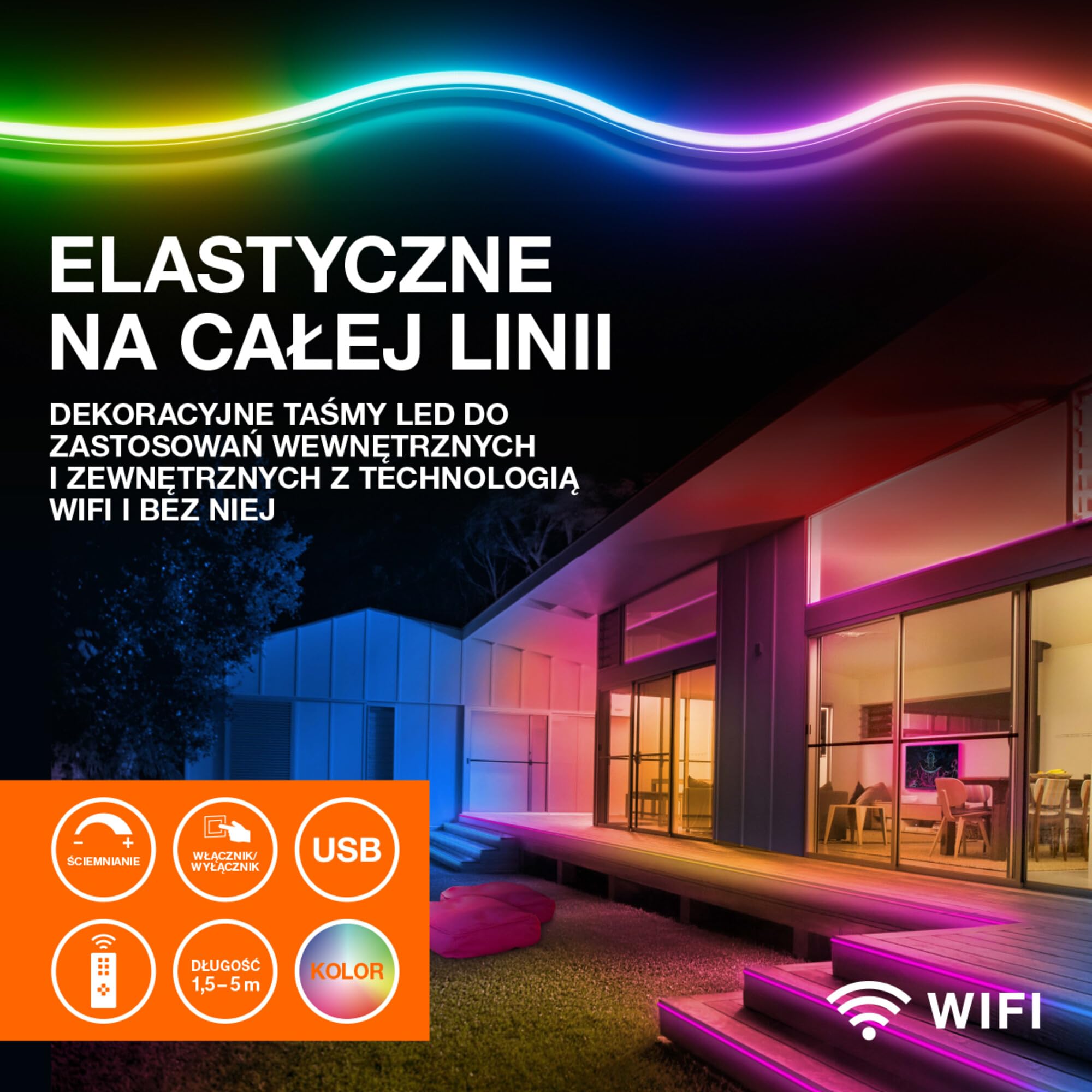 OSRAM Taśma LED SMART+ WIFI OUTD FLEX 3M, biała, 12 W, 790 lm, sterowana barwa ciepła od ciepłej do chłodnej bieli, światło RGB, do użytku na zewnątrz, sterowanie za pomocą aplikacji, długa żywotność,