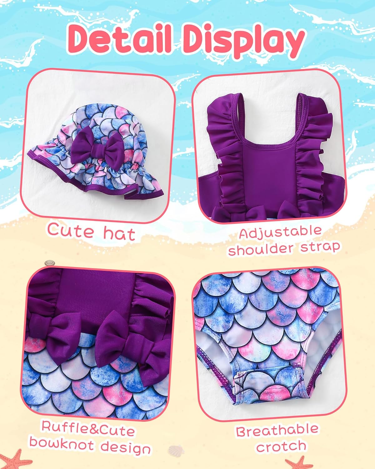 NZRVAWS Newborn Baby Girl Swimsuit One Piece Toddler Girl Bathing Suit with Hat Ruffled Bikini Infant Girls Swimwear - Image 5