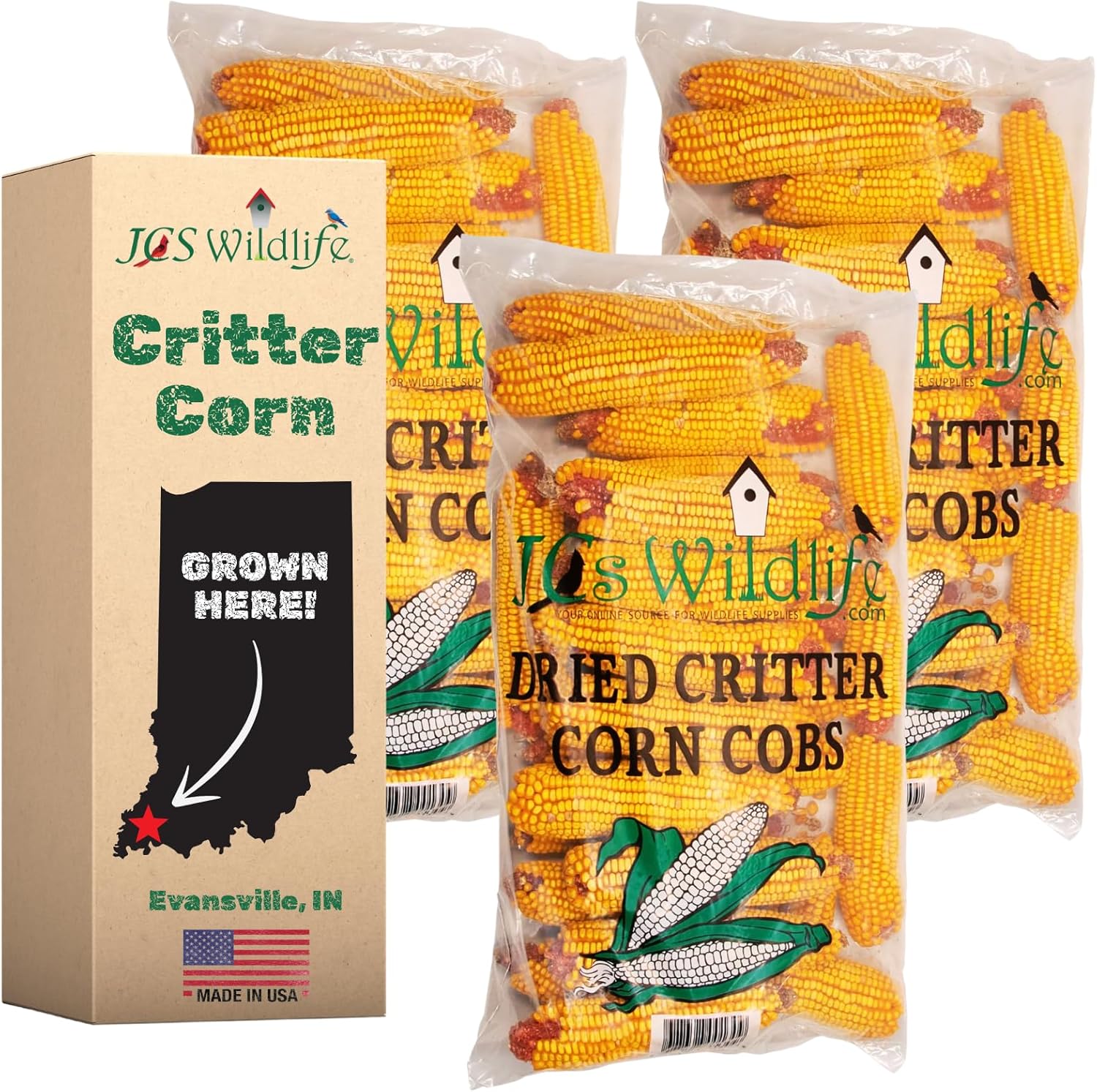 JCs Wildlife Dried Squirrel Corn Bag - Each Bag Weighs About 14 lbs - Great for Squirrels, Chipmunks, Deer and Other Backyard Critters - Grown in Indiana - Approximately 42 lbs of Corn