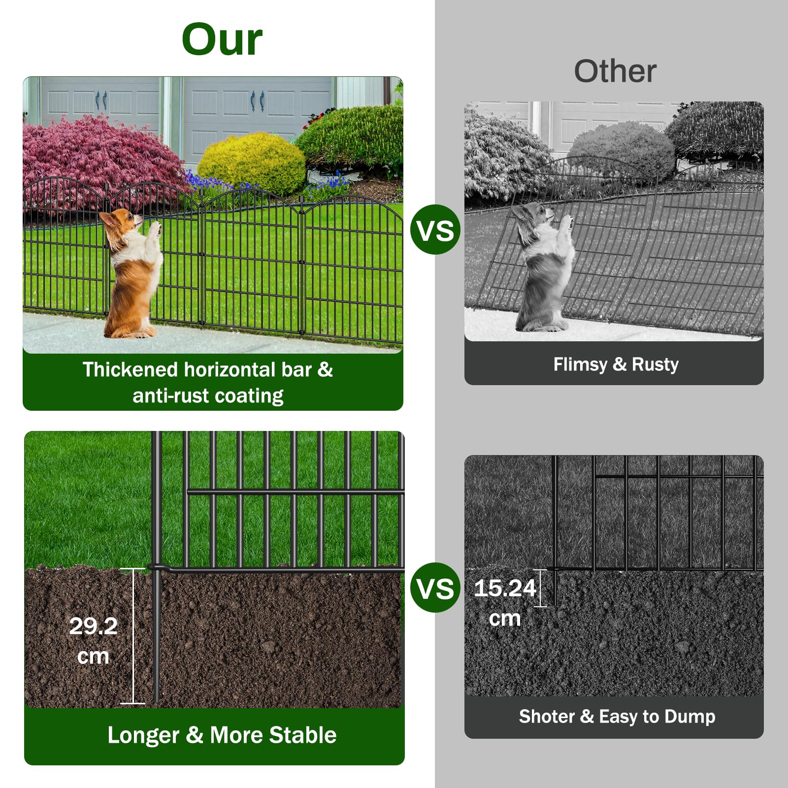 10 Panels No Dig Decorative Garden Fence with Gate - 61 cm (H) x 6.1 m (L) Dog Rabbits and Pets Fence Outdoor for Yard, Animal Barrier Tall Rustproof Metal Wire Fencing Border for Garden and Patio — view 3