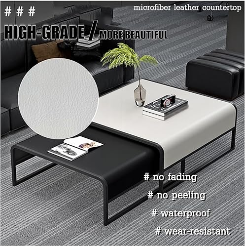 Miniatura 3 de Mesas auxiliares, mesa de centro para sala, juego de 2 mesas auxiliares anidables, con marco de metal, mesa moderna y única, mesa industrial