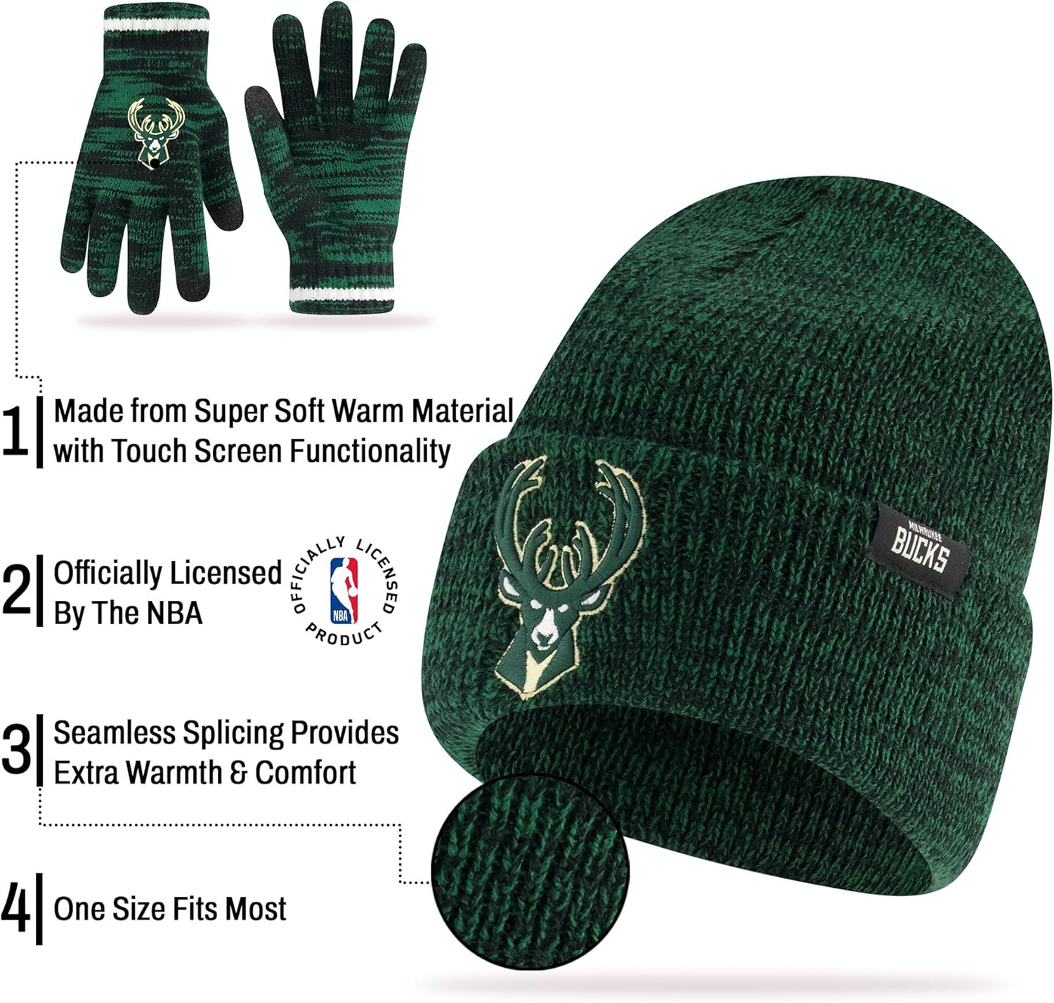 Ultra Game Youth NBA Official Super Soft Winter Beanie Knit Hat with Extra Warm Touch Screen Gloves - Image 4