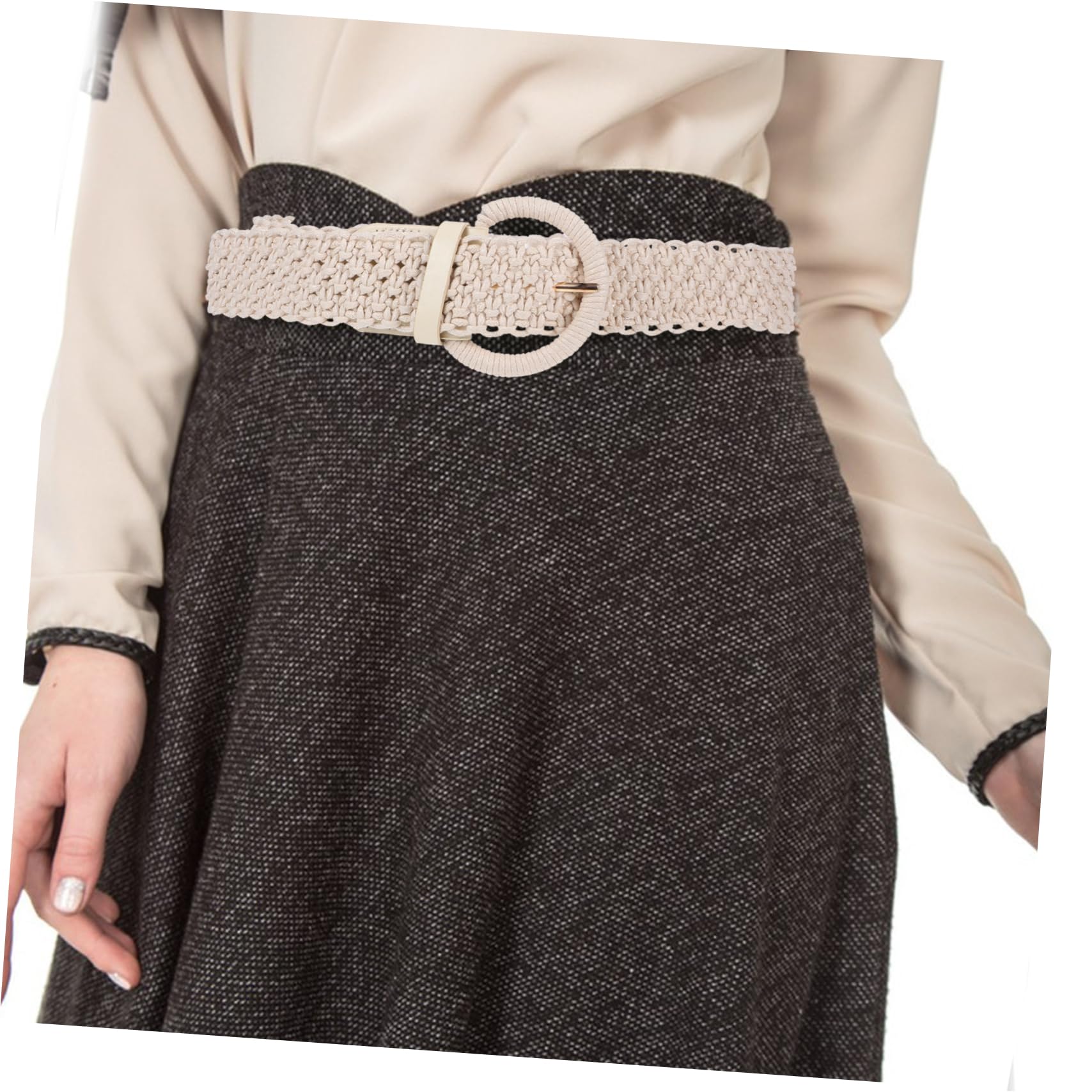 Cintura Boho Intrecciata Regolabile Beige in Poliestere per Donna