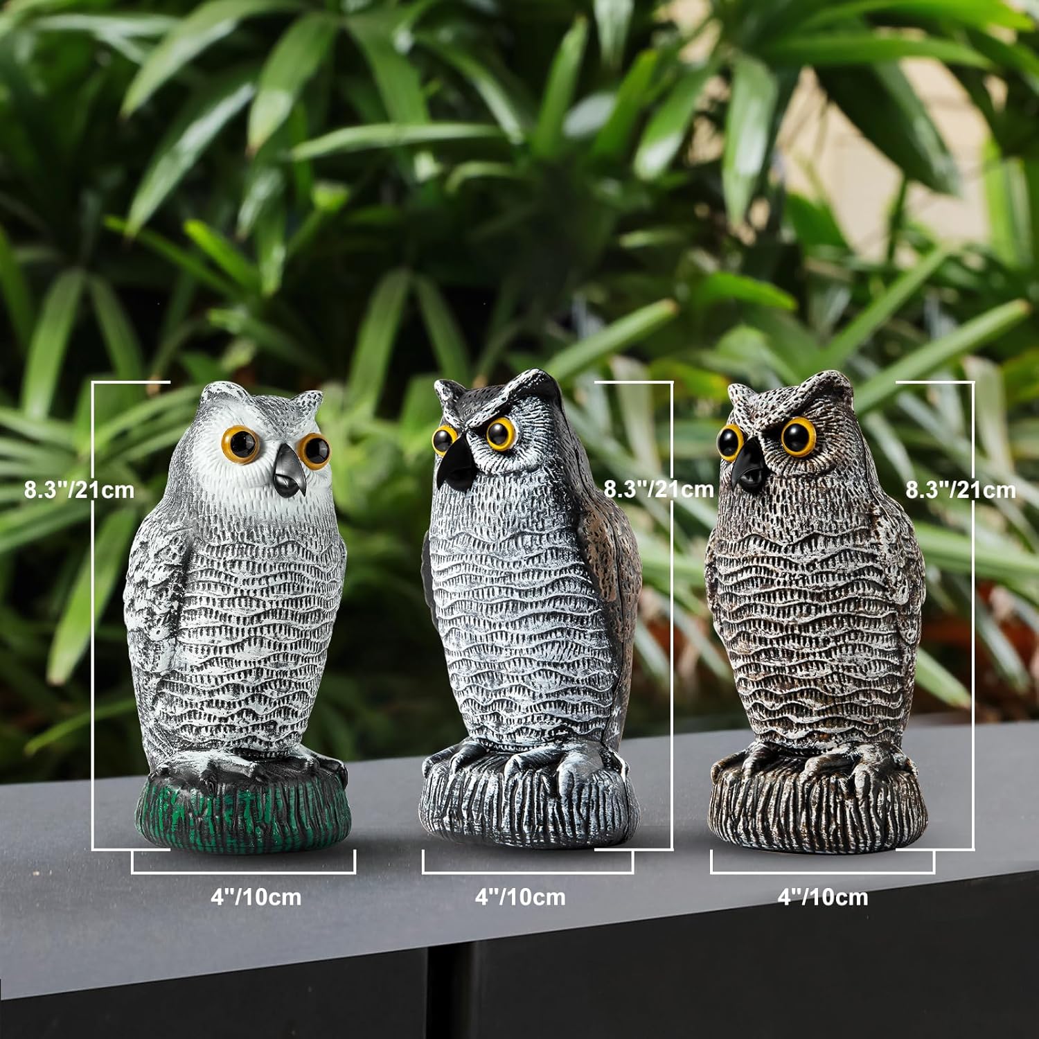 OFFO 3 Pack Plastic Owls Scarecrow for Halloween Decorations Outdoor Garden, Yard, Pool Decoration, 8.3 in Height