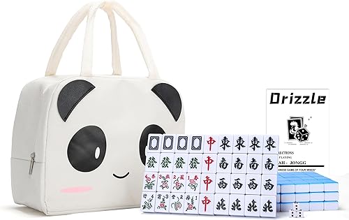 drizzle Juego de mahjong de 1.181 in azul  144 azulejos de tamaño mediano con bolsa de panda y bastidores  Juego de mesa tradicional chino  Fiesta