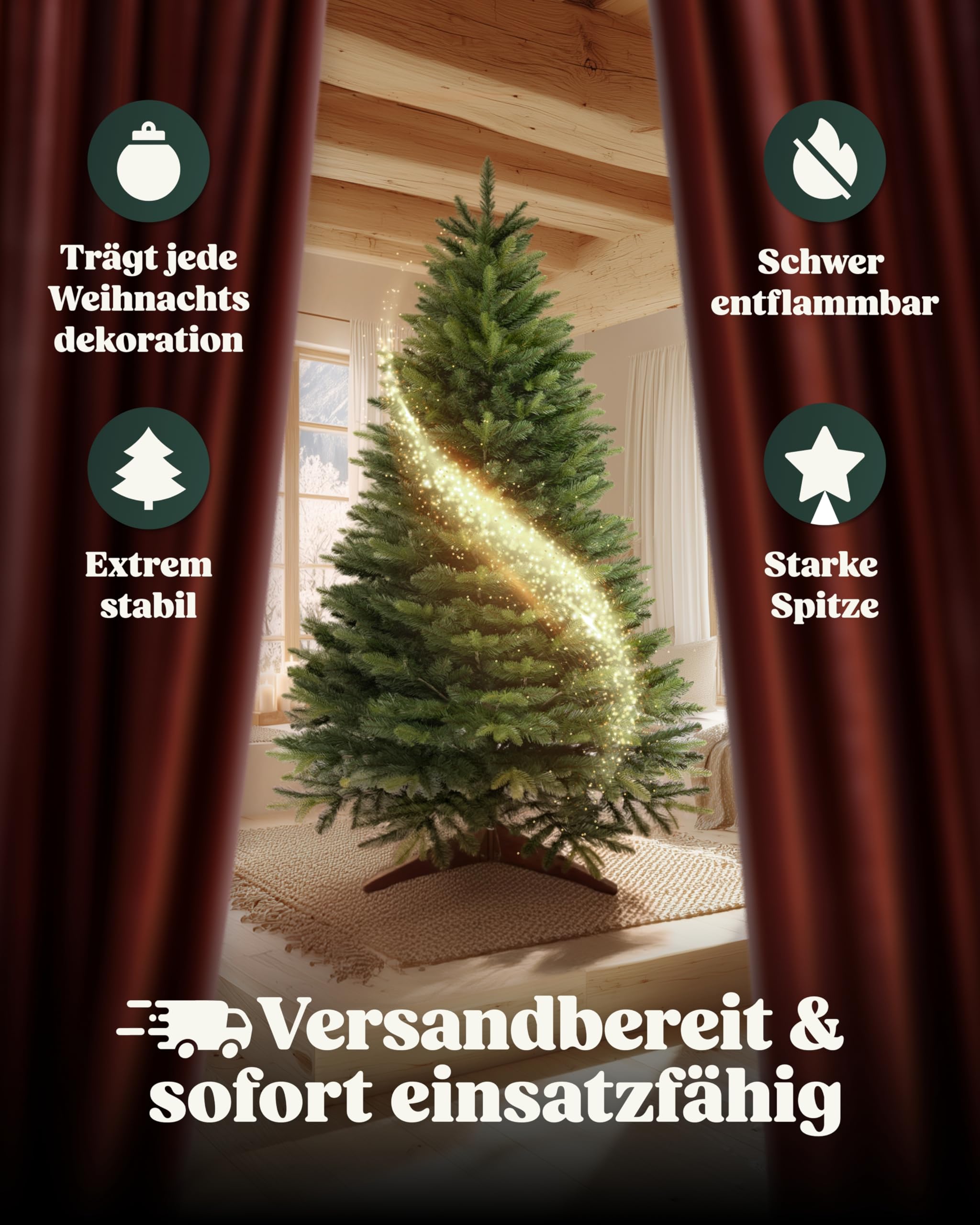 Amari ® Naturgetreuer Künstlicher Weihnachtsbaum 220cm - Tannenbaum Künstlich Christbaum Christmas Tree - Künstliche weihnachtsbäume - Faltbarer Weihnachtsbaum Künstlich