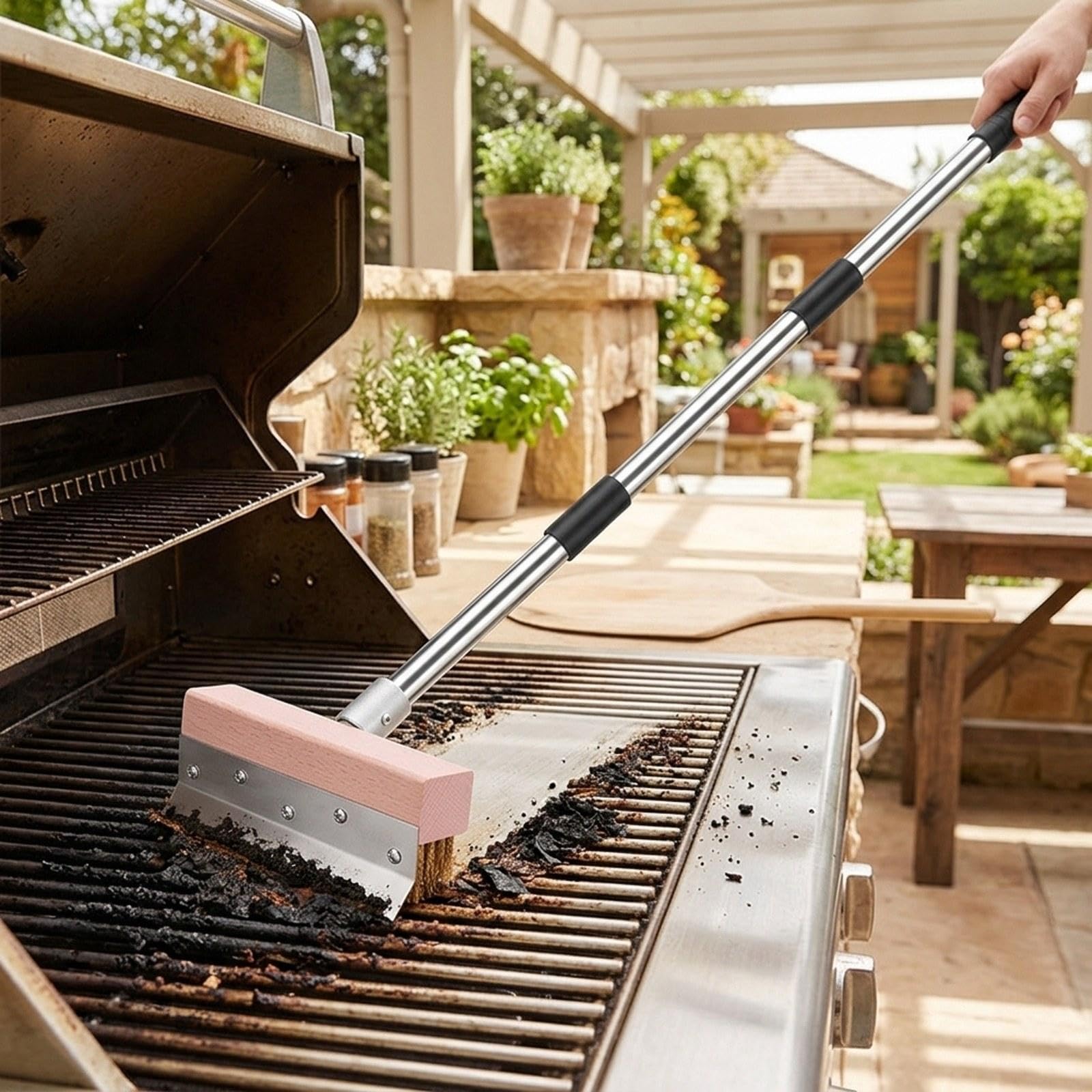 Cepillo para Horno de Pizza, Cepillo para Parrilla, Accesorio Práctico, Cepillo para Parrilla de 4 Secciones para Cocinas, Restaurantes Y Parrillas, 1.2 M