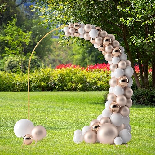 Miniatura 8 de DOEWORKS Soporte de telón de fondo de arco de boda dorado de 6.5 pies para boda, exhibición floral con parte superior semicírculo, fiesta de