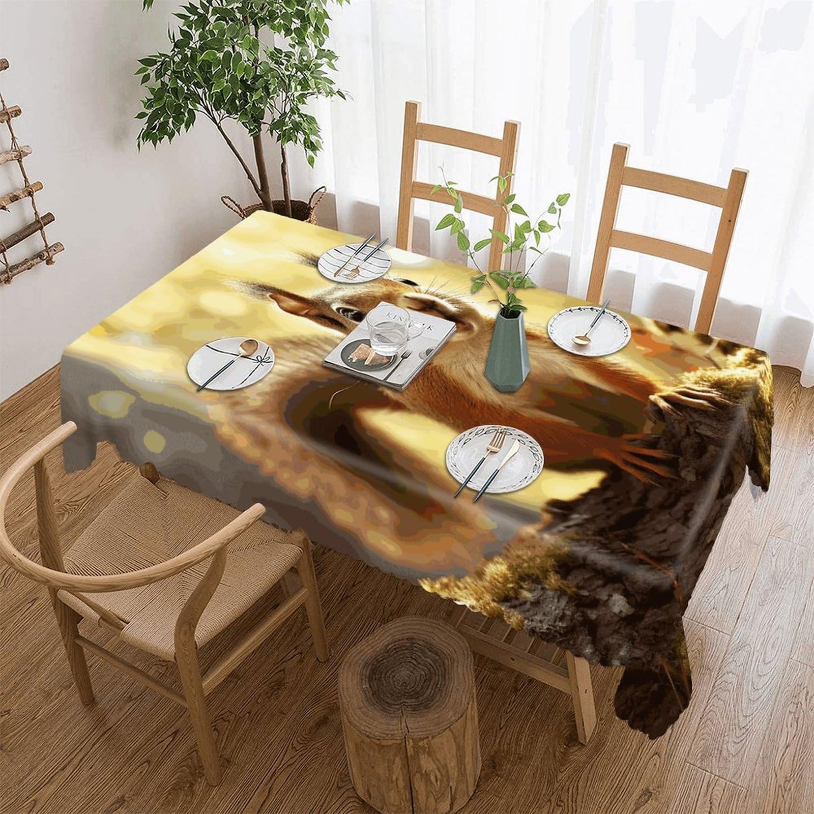 FekiLoot Funny Squirrel Tablecloths for Rectangle Tables Wipeable Spillproof Polyester Table Cloth Wrinkle Free Farmhouse Dining Tables Cover Elegant Vintage Decor Tablecover