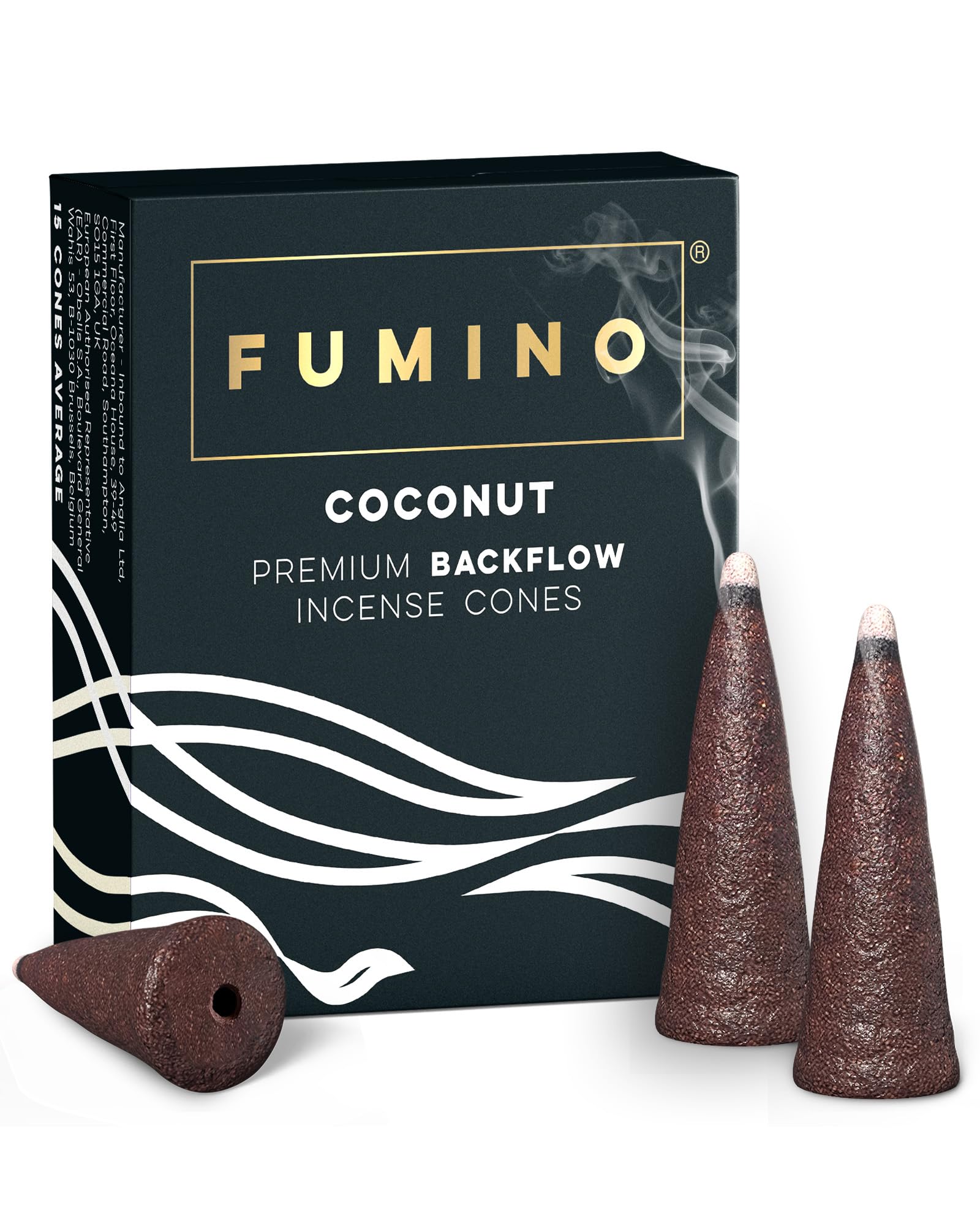 Fumino Black Fumino® Coconut Fresh Backflow Incense Cones 15 Per Box Masala Agarbatti Joss Scent Fragrance For Relaxation And Meditation, Home And House Décor