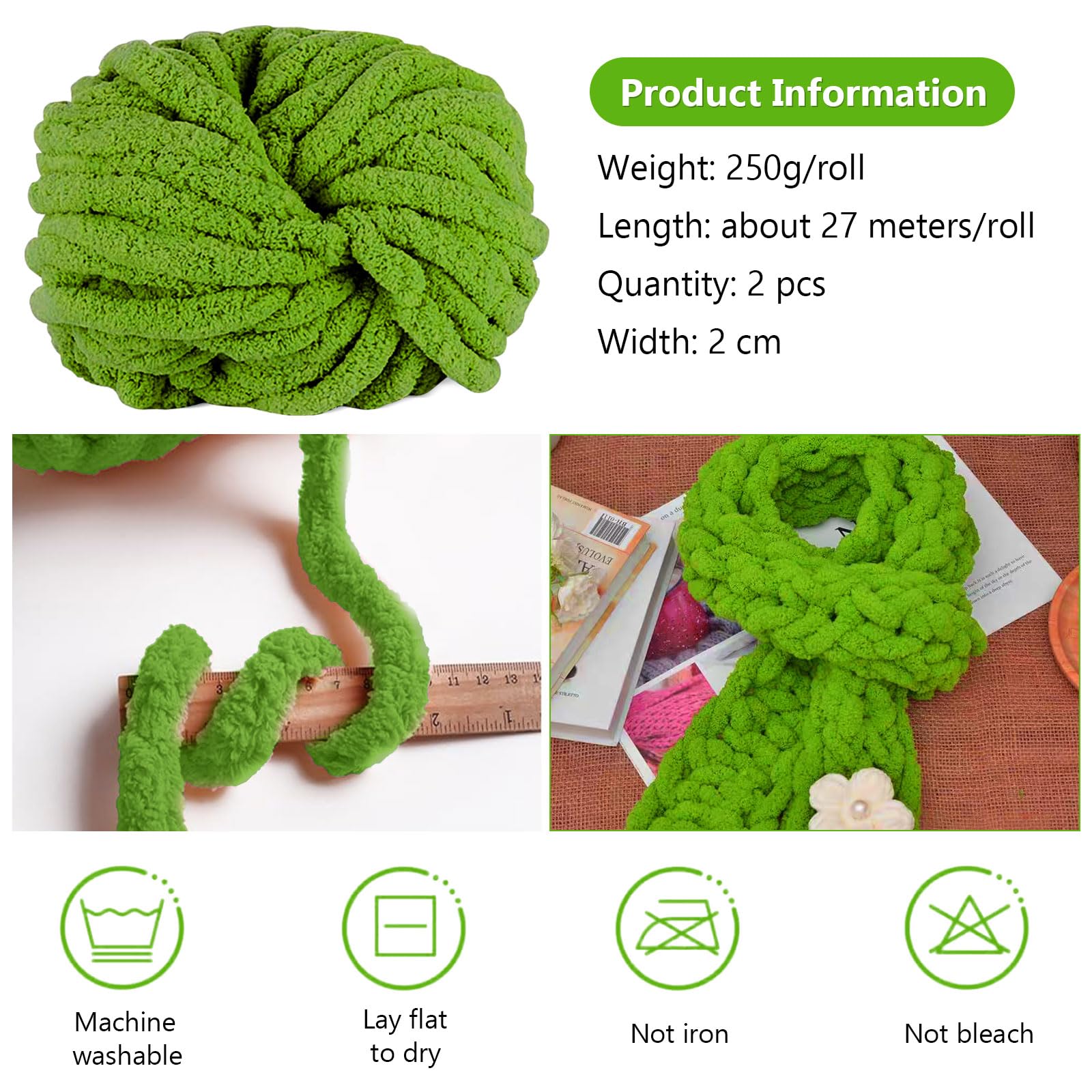 YushengTai Dicke Wolle 2x500g Waldgrün - Chunky Wolle Zum Häkeln Und Stricken