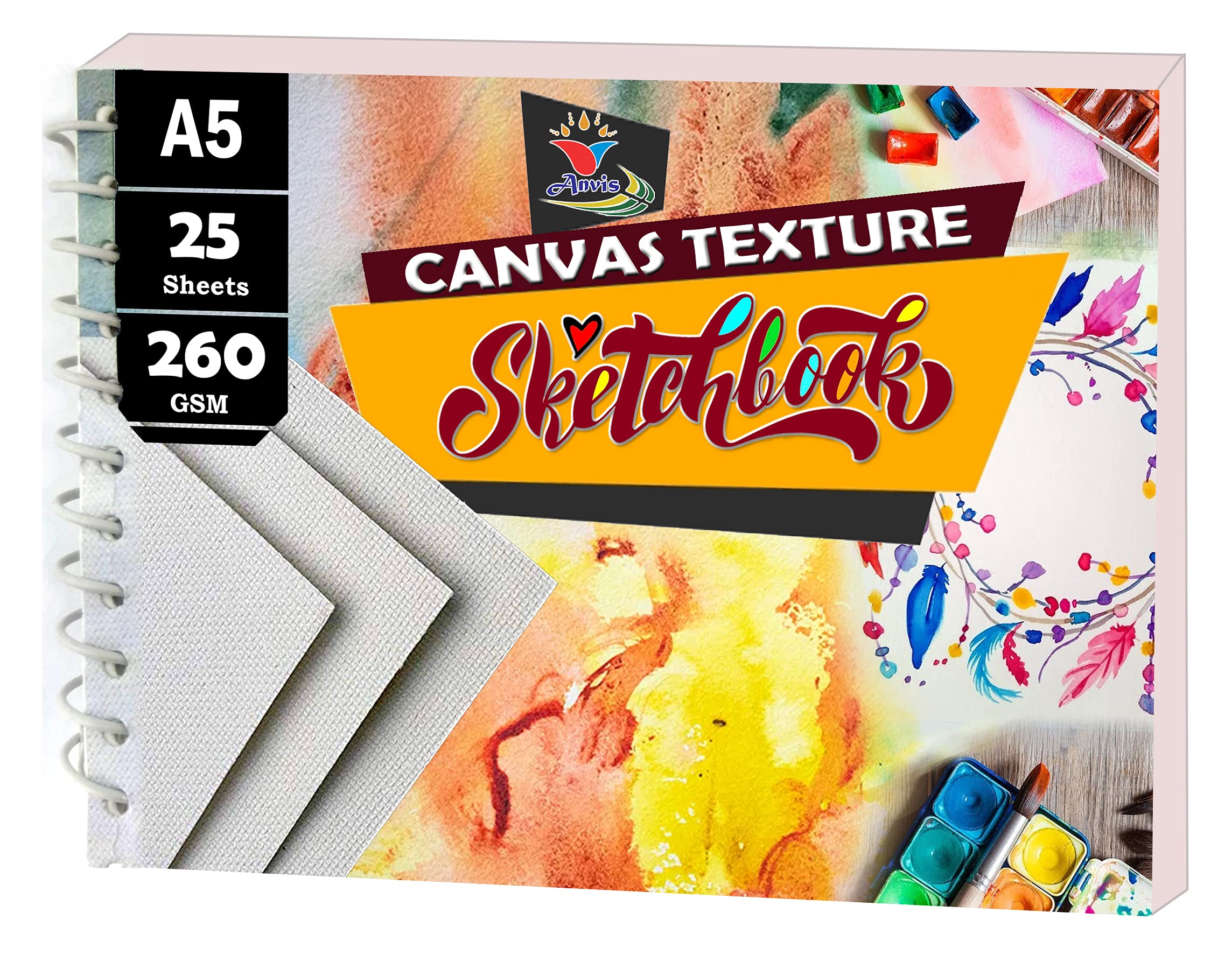 Anvis Canvas Texture 260 GSM 25 Sheets A5 Sketch Book for Acrylic, Oil, Water and Mixed Media (B09F65N3X2) Amazon Price History, Amazon Price Tracker