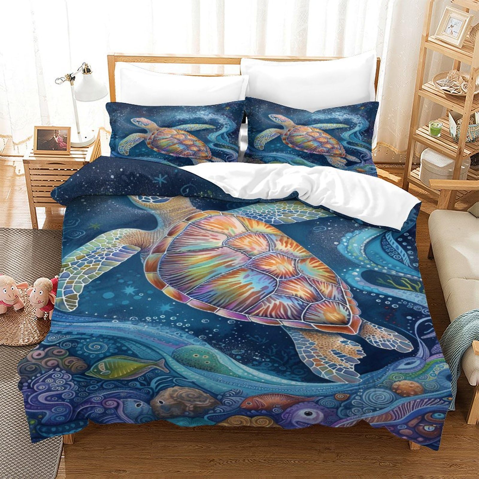 P1s9u7w5y Sea Turtle-2 3D Printed Sea Turtle Duvet Cover Set 3Pcs Microfiber Ocean Bedding Set Double（200X200cm）