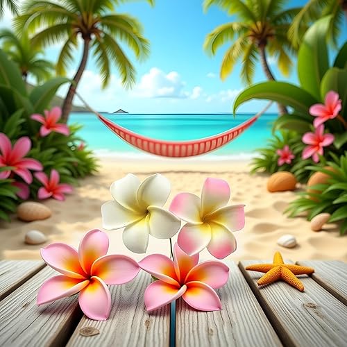 Miniatura 2 de 2 pinzas para el pelo hawaianas Frangipani Plumeria, cabeza de espuma, 2.8 in, color blanco y rosa