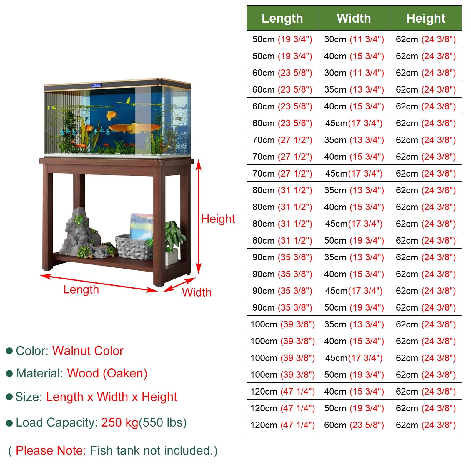 Vibeo Meuble Aquarium Support D'aquarium en Chêne à Deux Niveaux, Meuble de Salon, Support D'aquarium Lourd pour Tortues/Reptiles, Table D'exposition pour Aquarium(B,70x35cm(27 1/2" x13 3/4"))