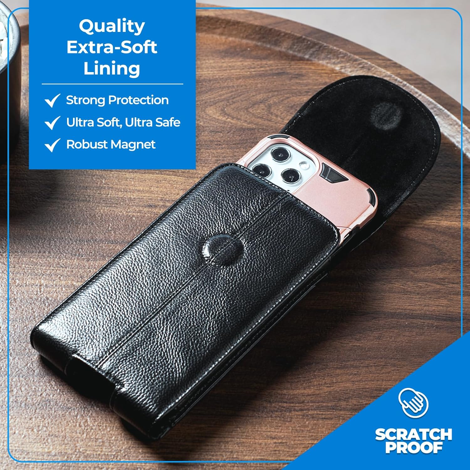 Hengwin Genuine Leather Phone Pouch Fits for iPhone 17 Pro Max 16 Pro Max 15 Plus 14 Pro Max Samsung Galaxy Note 9 8 S24 Ultra S25 Edge Holster Case with Belt Clip Cell Phone Holder Belt Bag (Black) - Image 3