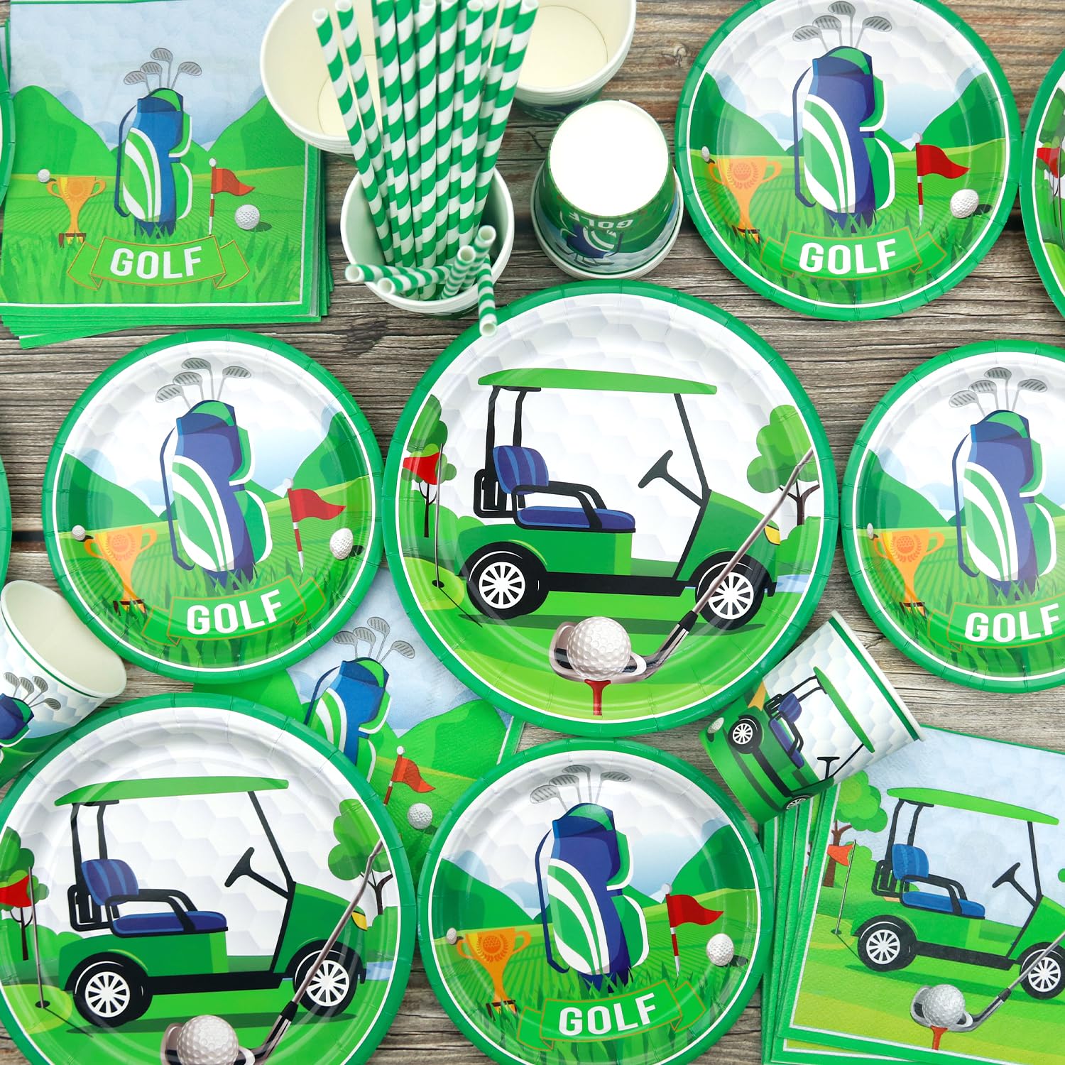 Decorazione per feste di golf, accessori da tavola per feste di compleanno, tra cui piatti, bicchieri, tovaglioli, tovaglie, cannucce, per 20 persone