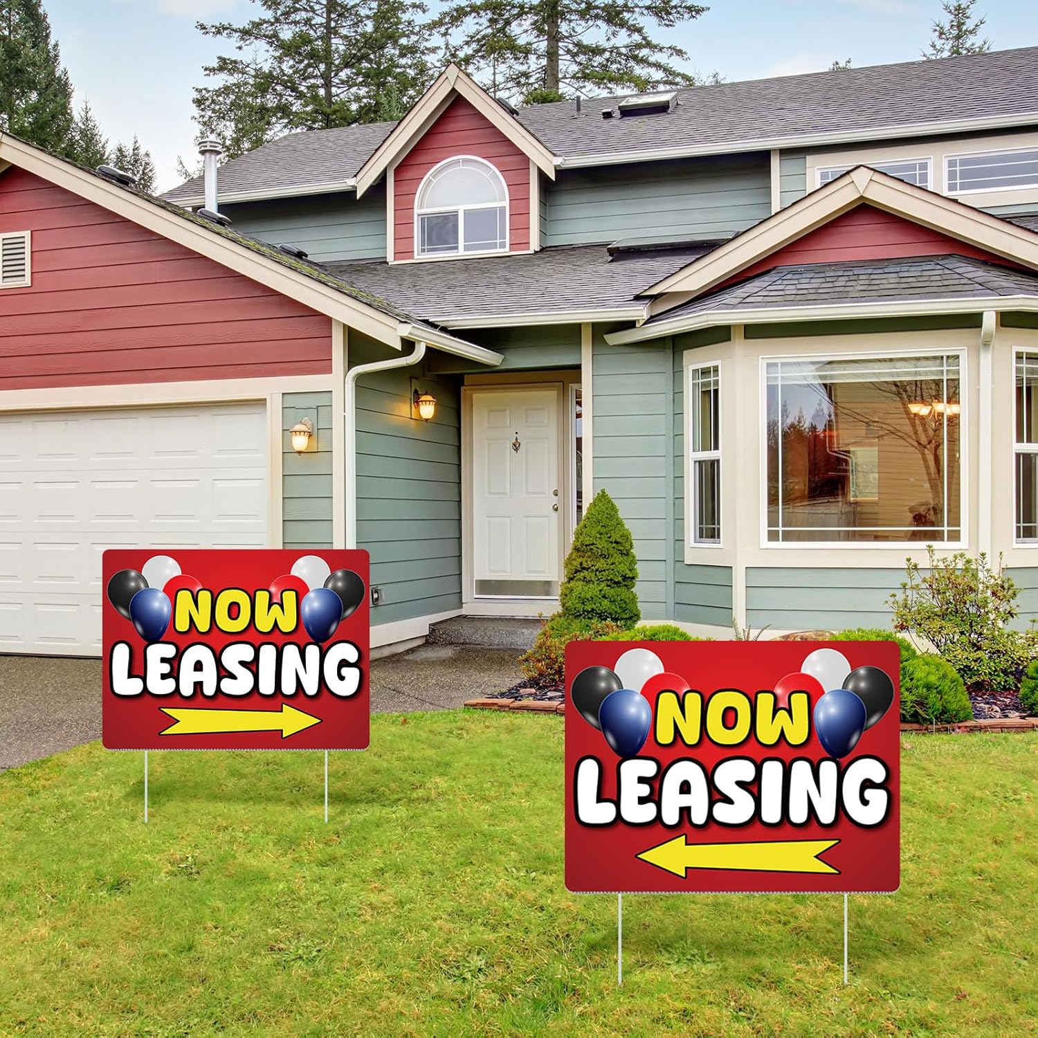 Ripeng 3 Pcs Leasing Double Sided Yard Signs with Arrow 16 x 12 Inch Yard Signs with Stakes for Outdoor Office Retail Store Restaurant Bar Hotel (Now Leasing)