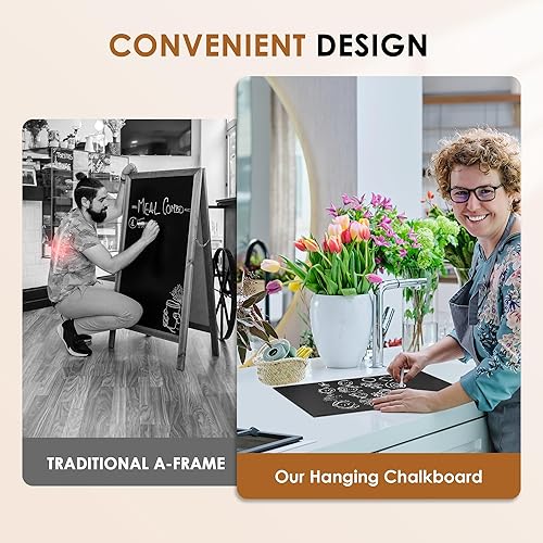 Miniatura 4 de ORIENGEAR Letreros de pizarra con soporte, tablero de tiza de doble cara de 43 x 19 pulgadas, tablero de tiza con accesorios, tablero de menú