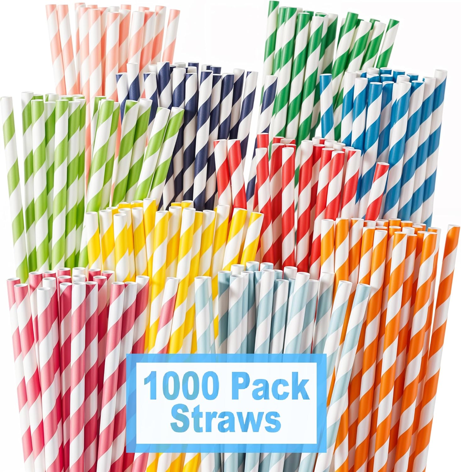 Big 1000 Pack Paper Straws Drinking Assorted Biodegradable Straw For