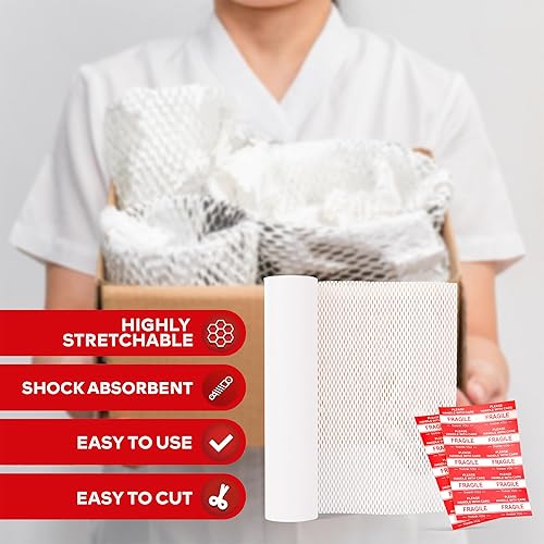 Miniatura 2 de XFasten Papel de embalaje de panal blanco para mover papel de panal de burbujas de 12 pulgadas x 66 pies, papel de embalaje de panal para embalaje