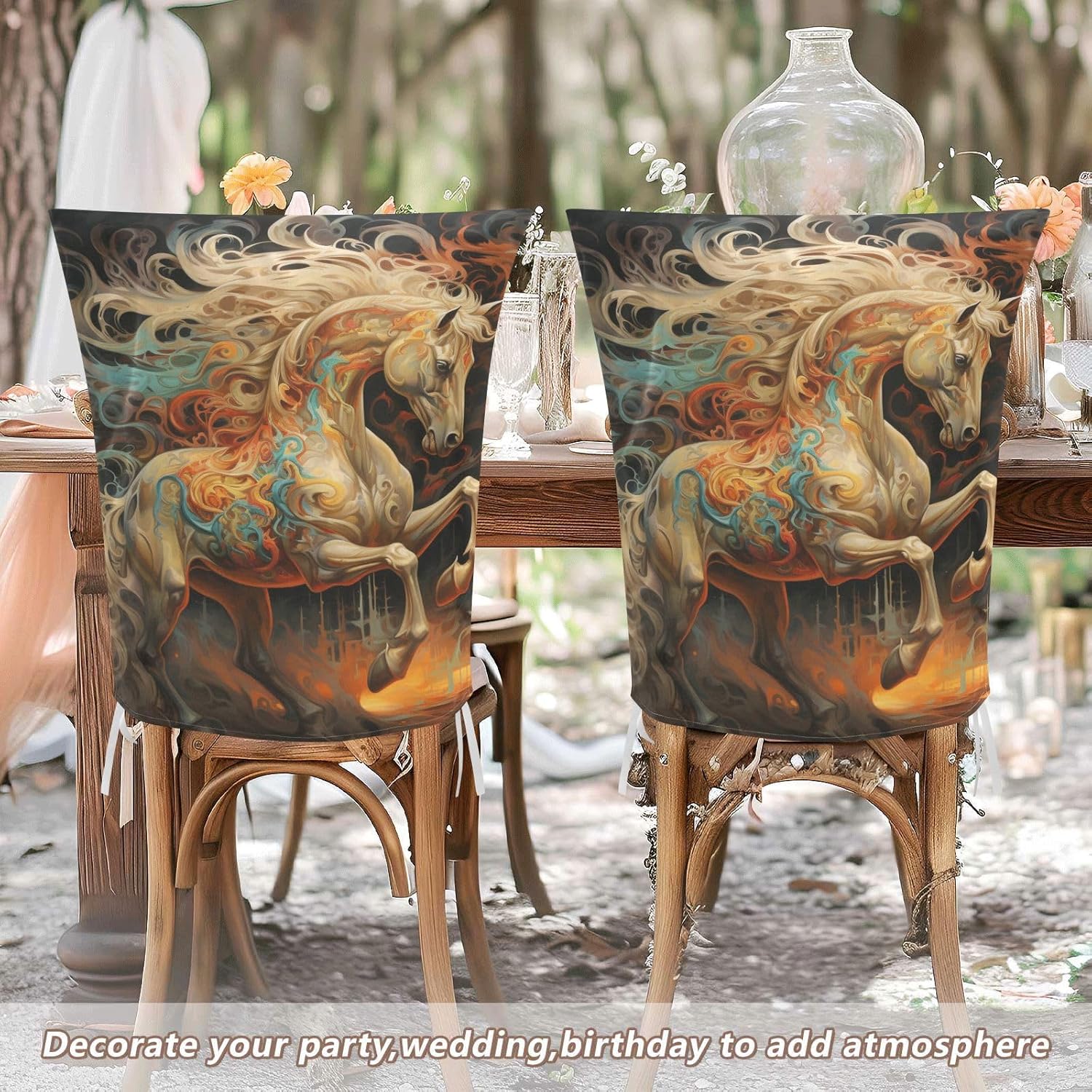 ALAZA Retro Horse Chair Back Cover Set of 6, Washable Reusable Removable Chair Slipcovers Decorative Chair Cover for Home Kitchen Wedding Party
