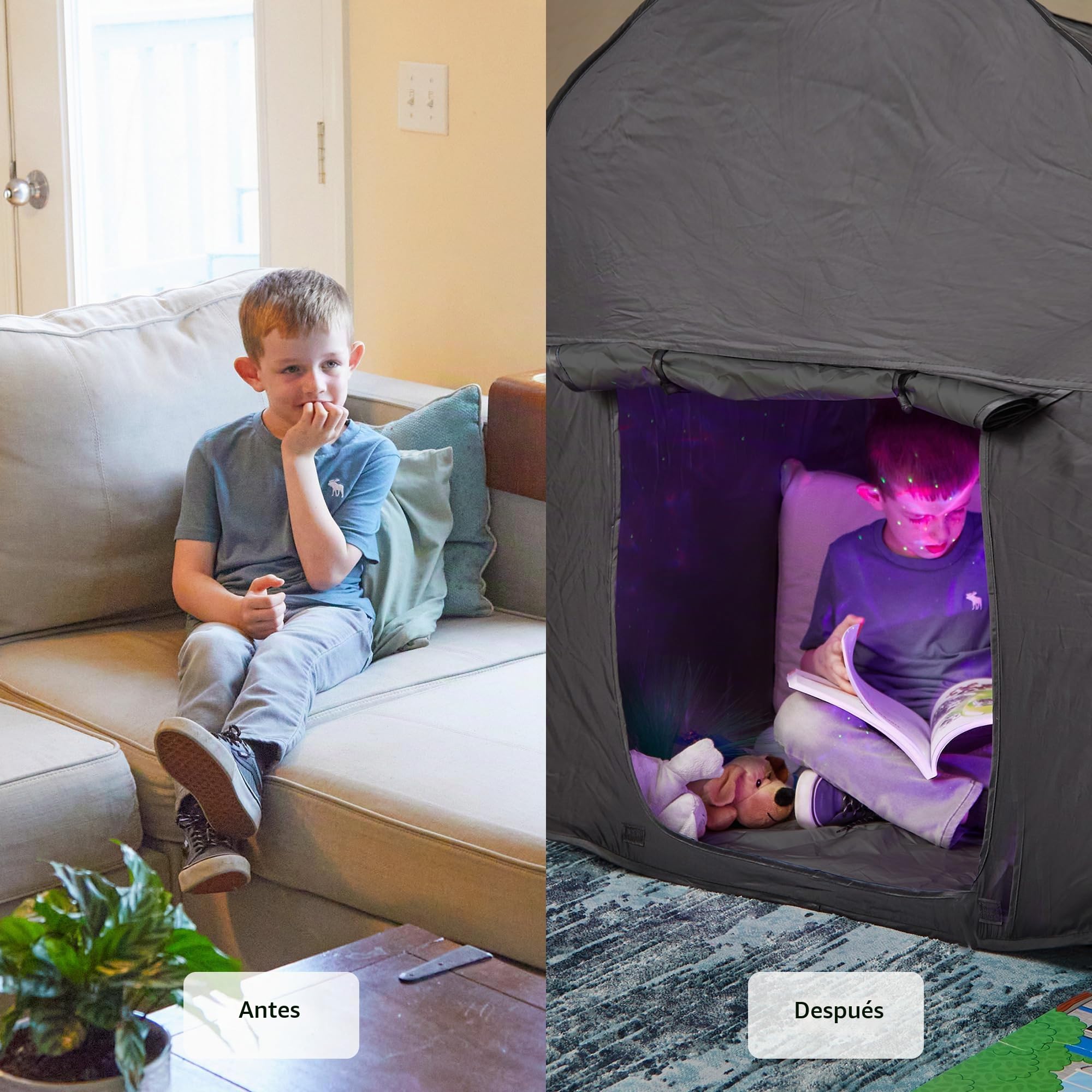 Tienda Sensorial | Rincón De Calma para Que Los Niños Jueguen Y Se Relajen | Ayuda En Autismo, TPS, Ansiedad Y Concentración | Tienda Sensorial Negra para Niños Autistas | Doble