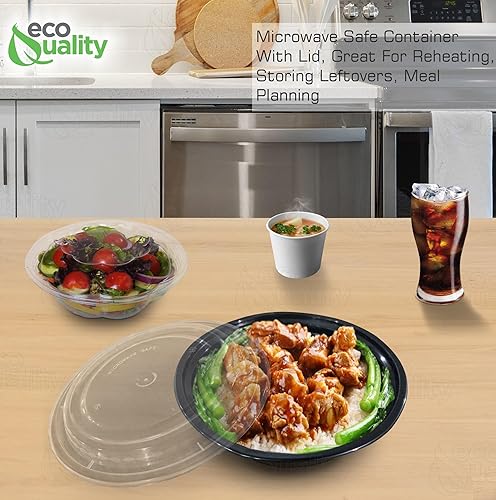 Miniatura 6 de Recipientes redondos de plástico para preparación de comidas con tapas para microondas, 16 onzas, 50 unidades, con tapa, certificado sin BPA,